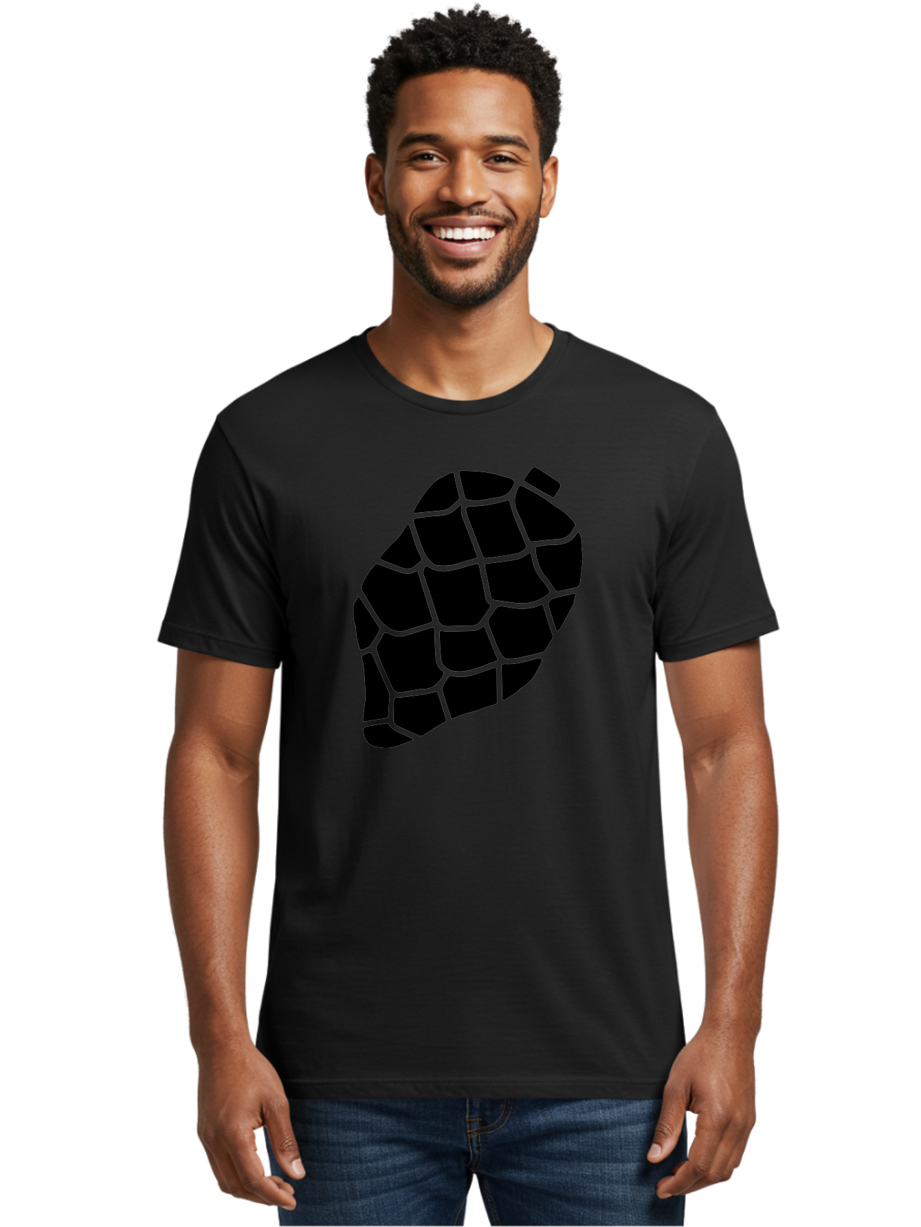 Turtle-Shell Men'S Graphic Tee, 100% Cotton, Comfortable Casual Summer Wear, Machine Washable, Turtle Shell, Black And Green, Reptile Scales, Natural Pattern, Wildlife, Animal Design, Abstract Shape -  Aaa616