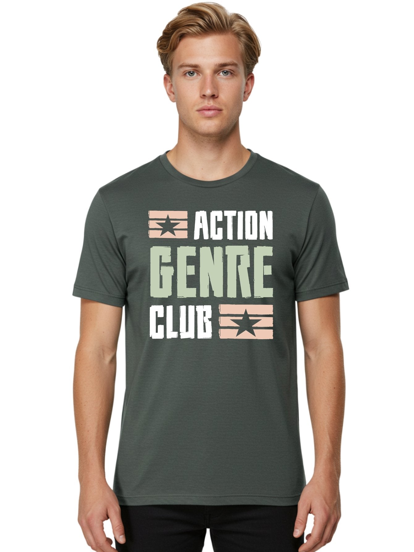 Action-Genre-Club Men'S Graphic Tee, 100% Cotton, Comfortable Casual Summer Wear, Machine Washable, Action Genre, Action Movies, Film Enthusiasts, Movie Buffs, Club Logo, Entertainment, Cinematic Experience, Adventure, Thriller, Blockbuster -  Aaa619 21