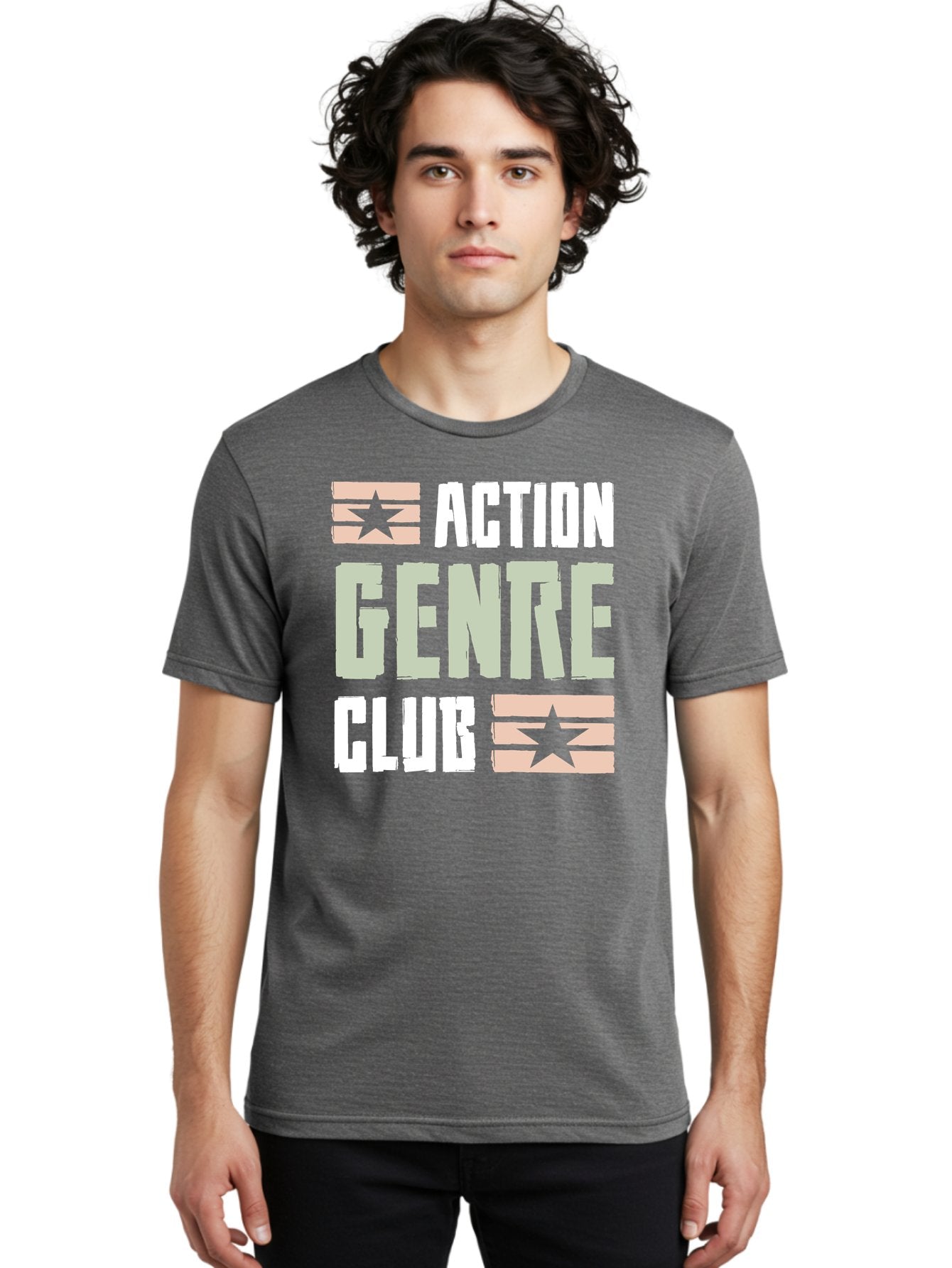Action-Genre-Club Men'S Graphic Tee, 100% Cotton, Comfortable Casual Summer Wear, Machine Washable, Action Genre, Action Movies, Film Enthusiasts, Movie Buffs, Club Logo, Entertainment, Cinematic Experience, Adventure, Thriller, Blockbuster -  Aaa619 23