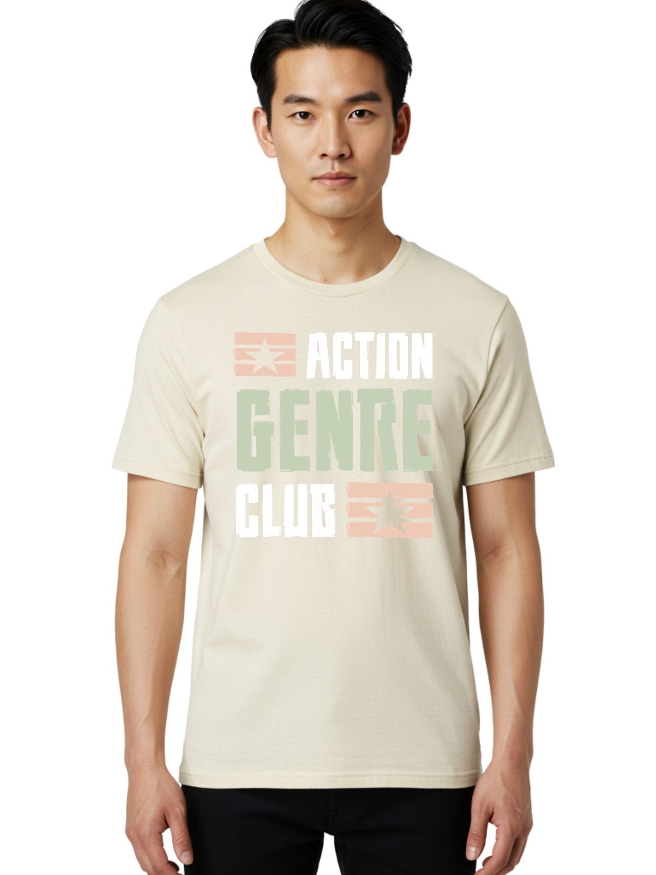 Action-Genre-Club Men'S Graphic Tee, 100% Cotton, Comfortable Casual Summer Wear, Machine Washable, Action Genre, Action Movies, Film Enthusiasts, Movie Buffs, Club Logo, Entertainment, Cinematic Experience, Adventure, Thriller, Blockbuster -  Aaa619 22