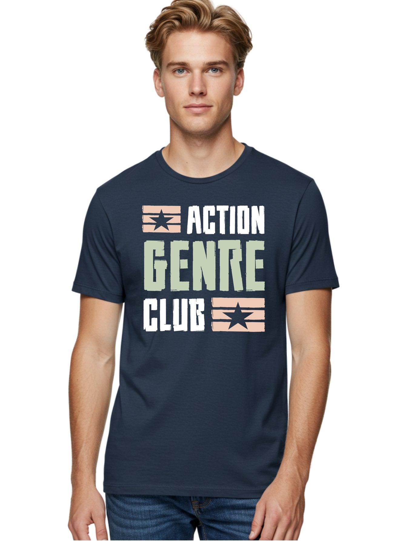 Action-Genre-Club Men'S Graphic Tee, 100% Cotton, Comfortable Casual Summer Wear, Machine Washable, Action Genre, Action Movies, Film Enthusiasts, Movie Buffs, Club Logo, Entertainment, Cinematic Experience, Adventure, Thriller, Blockbuster -  Aaa619 17