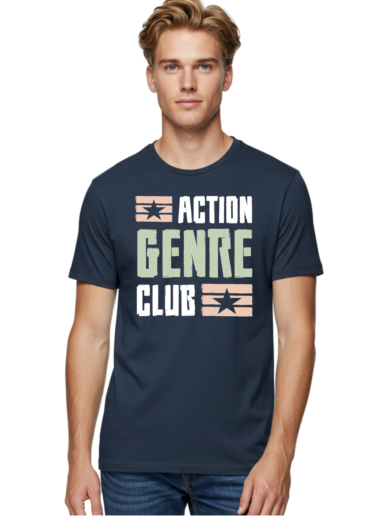 Action-Genre-Club Men'S Graphic Tee, 100% Cotton, Comfortable Casual Summer Wear, Machine Washable, Action Genre, Action Movies, Film Enthusiasts, Movie Buffs, Club Logo, Entertainment, Cinematic Experience, Adventure, Thriller, Blockbuster -  Aaa619 20