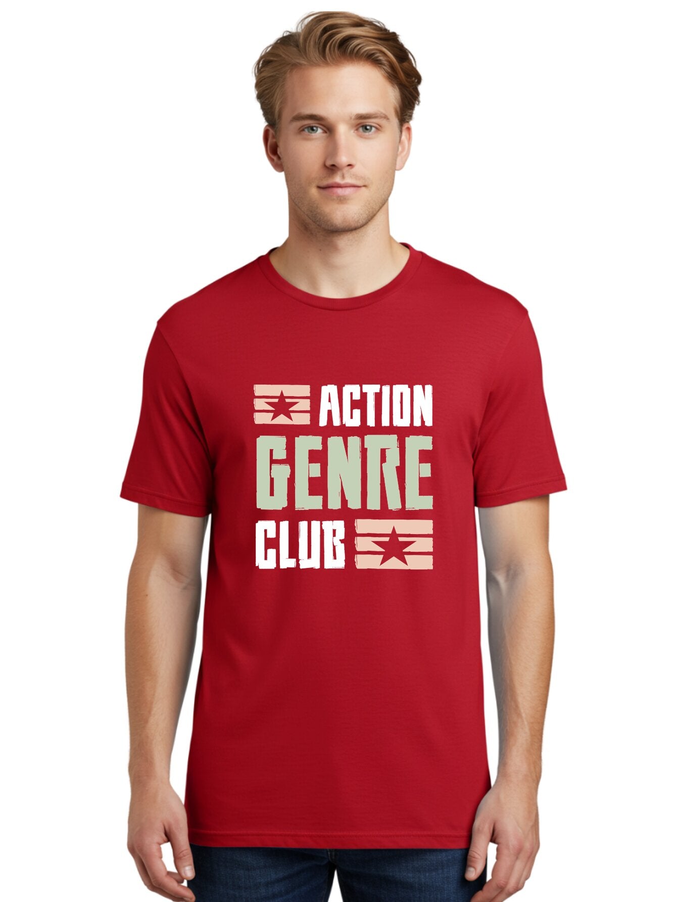 Action-Genre-Club Men'S Graphic Tee, 100% Cotton, Comfortable Casual Summer Wear, Machine Washable, Action Genre, Action Movies, Film Enthusiasts, Movie Buffs, Club Logo, Entertainment, Cinematic Experience, Adventure, Thriller, Blockbuster -  Aaa619 25