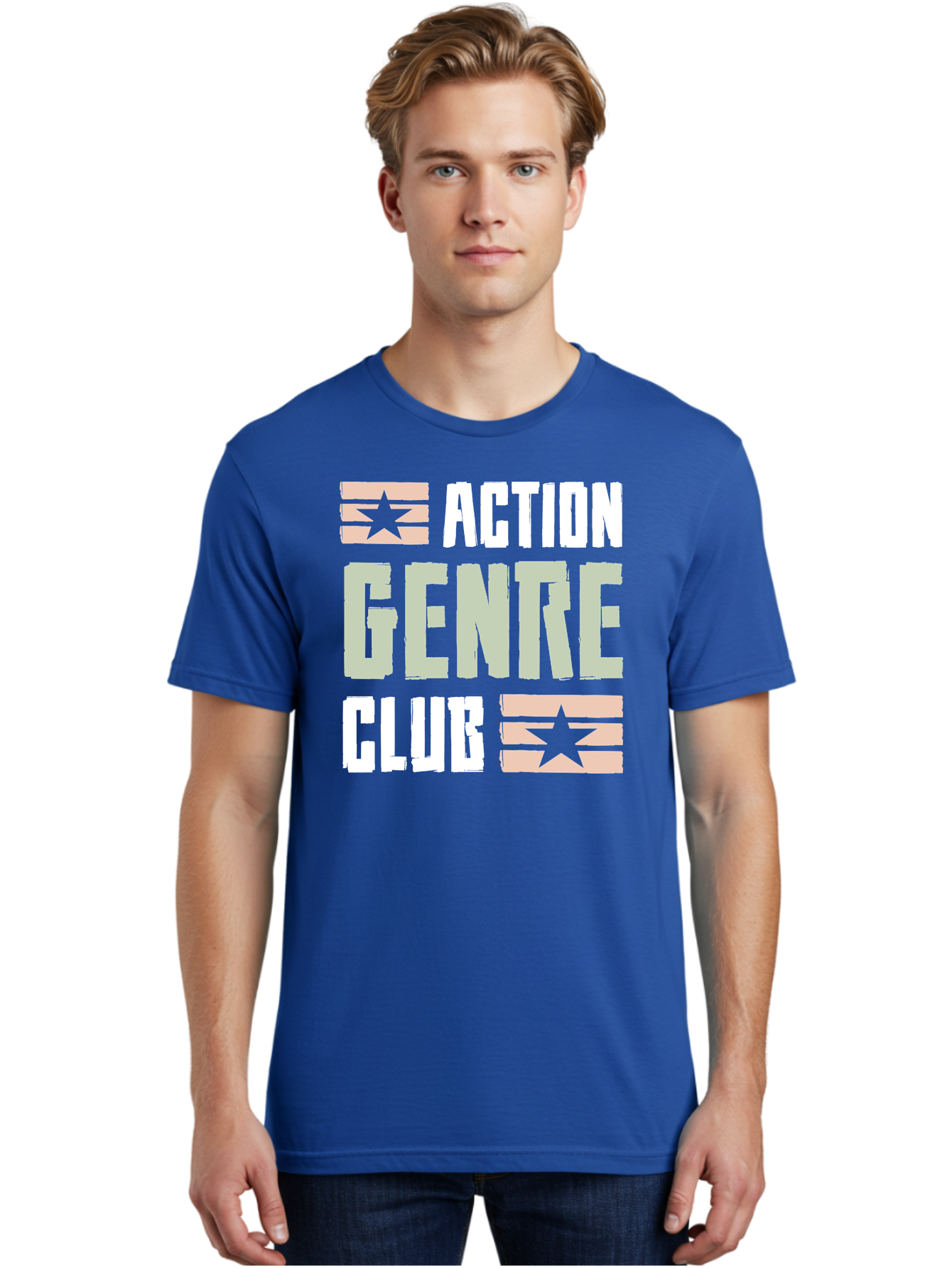 Action-Genre-Club Men'S Graphic Tee, 100% Cotton, Comfortable Casual Summer Wear, Machine Washable, Action Genre, Action Movies, Film Enthusiasts, Movie Buffs, Club Logo, Entertainment, Cinematic Experience, Adventure, Thriller, Blockbuster -  Aaa619