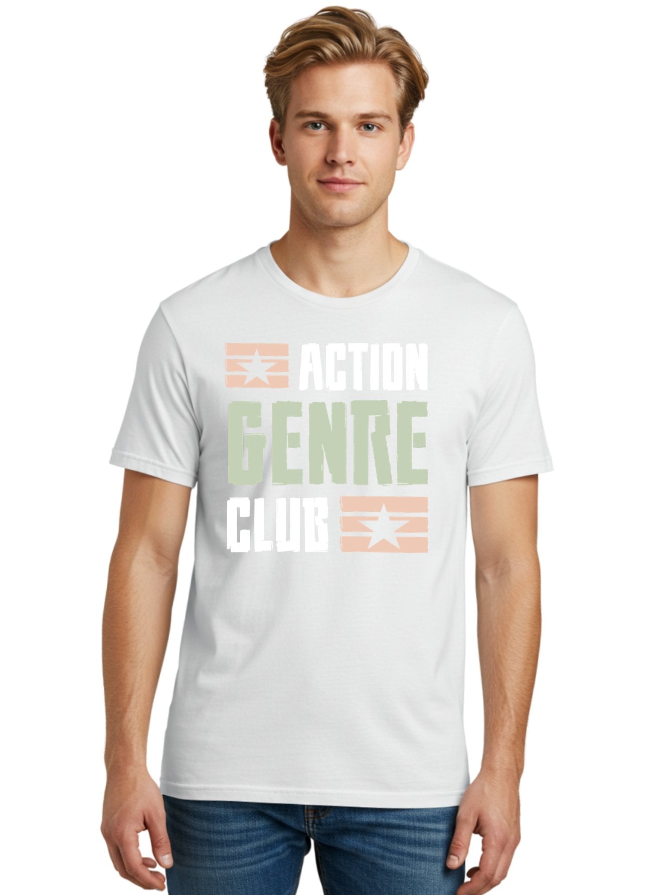 Action-Genre-Club Men'S Graphic Tee, 100% Cotton, Comfortable Casual Summer Wear, Machine Washable, Action Genre, Action Movies, Film Enthusiasts, Movie Buffs, Club Logo, Entertainment, Cinematic Experience, Adventure, Thriller, Blockbuster -  Aaa619 19