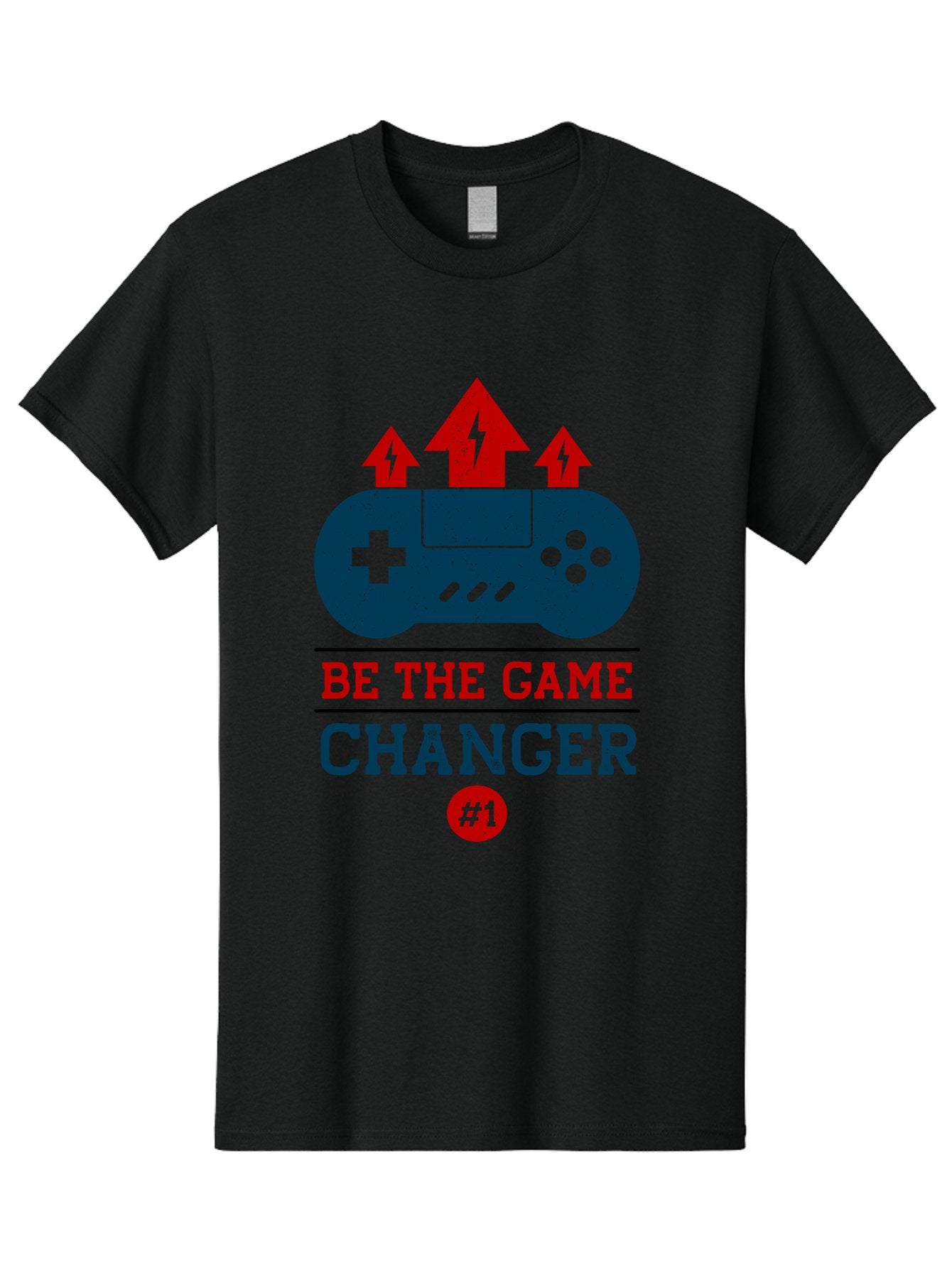 Be-The-Game-Changer Men'S Graphic Tee, 100% Cotton, Comfortable Casual Summer Wear, Machine Washable, Gaming Inspiration, Motivational Quote, Game Changer, Video Game Controller, Red And Blue Colors, Arrows Pointing Up, Positive Energy, -  Aaa620 6