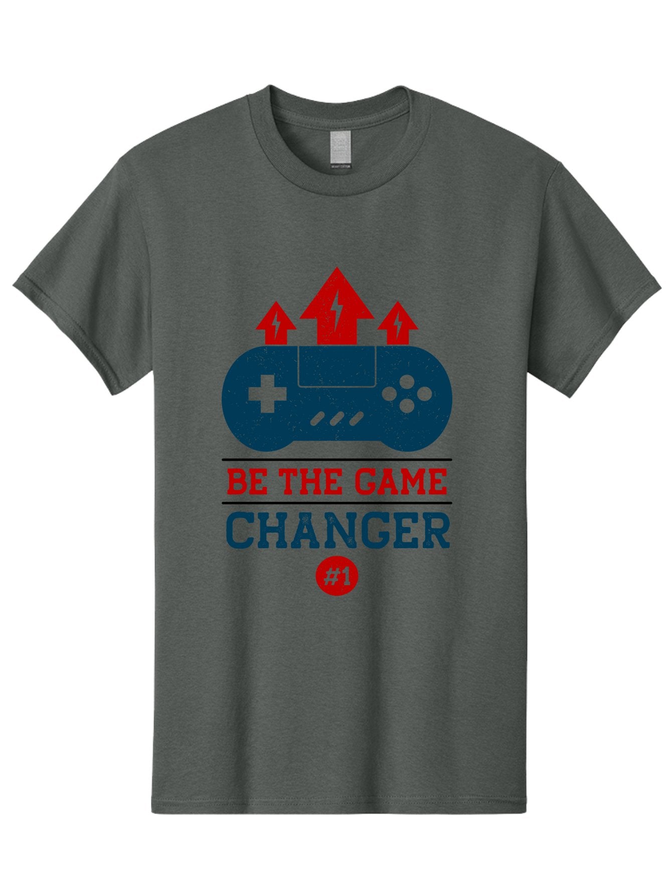 Be-The-Game-Changer Men'S Graphic Tee, 100% Cotton, Comfortable Casual Summer Wear, Machine Washable, Gaming Inspiration, Motivational Quote, Game Changer, Video Game Controller, Red And Blue Colors, Arrows Pointing Up, Positive Energy, -  Aaa620