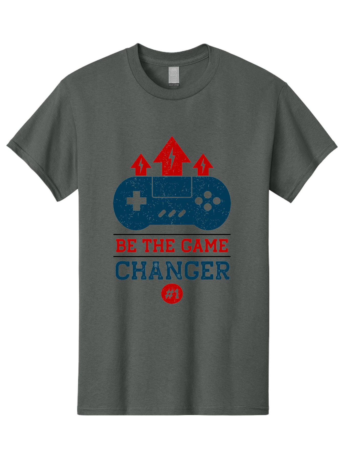 Be-The-Game-Changer Men'S Graphic Tee, 100% Cotton, Comfortable Casual Summer Wear, Machine Washable, Gaming Inspiration, Motivational Quote, Game Changer, Video Game Controller, Red And Blue Colors, Arrows Pointing Up, Positive Energy, -  Aaa620 3