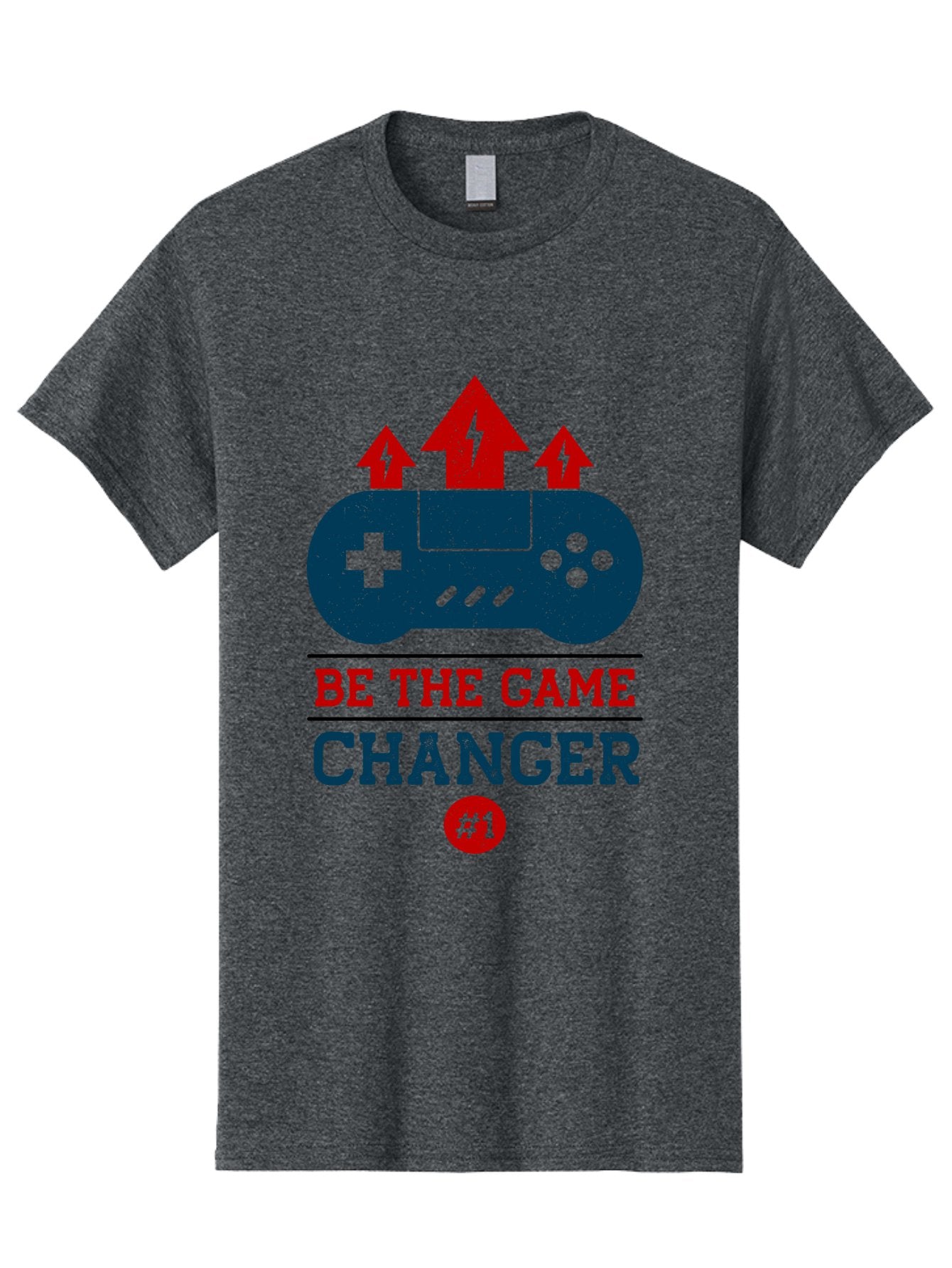 Be-The-Game-Changer Men'S Graphic Tee, 100% Cotton, Comfortable Casual Summer Wear, Machine Washable, Gaming Inspiration, Motivational Quote, Game Changer, Video Game Controller, Red And Blue Colors, Arrows Pointing Up, Positive Energy, -  Aaa620 5