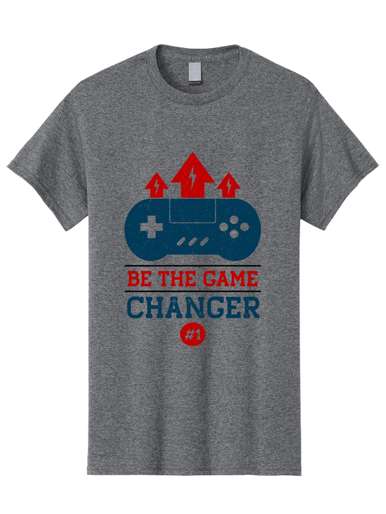 Be-The-Game-Changer Men'S Graphic Tee, 100% Cotton, Comfortable Casual Summer Wear, Machine Washable, Gaming Inspiration, Motivational Quote, Game Changer, Video Game Controller, Red And Blue Colors, Arrows Pointing Up, Positive Energy, -  Aaa620 9