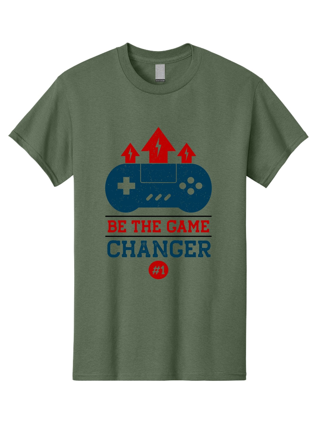Be-The-Game-Changer Men'S Graphic Tee, 100% Cotton, Comfortable Casual Summer Wear, Machine Washable, Gaming Inspiration, Motivational Quote, Game Changer, Video Game Controller, Red And Blue Colors, Arrows Pointing Up, Positive Energy, -  Aaa620