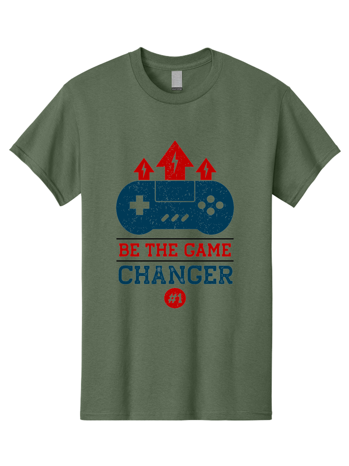Be-The-Game-Changer Men'S Graphic Tee, 100% Cotton, Comfortable Casual Summer Wear, Machine Washable, Gaming Inspiration, Motivational Quote, Game Changer, Video Game Controller, Red And Blue Colors, Arrows Pointing Up, Positive Energy, -  Aaa620 15