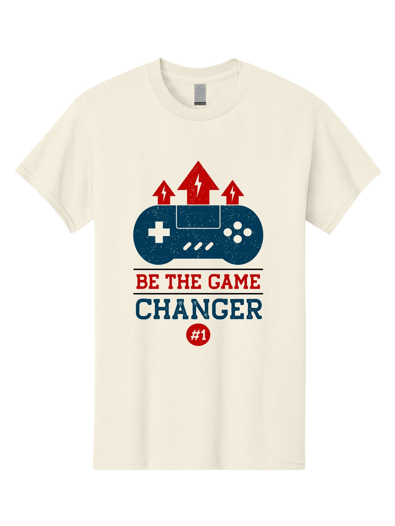 Be-The-Game-Changer Men'S Graphic Tee, 100% Cotton, Comfortable Casual Summer Wear, Machine Washable, Gaming Inspiration, Motivational Quote, Game Changer, Video Game Controller, Red And Blue Colors, Arrows Pointing Up, Positive Energy, -  Aaa620 10