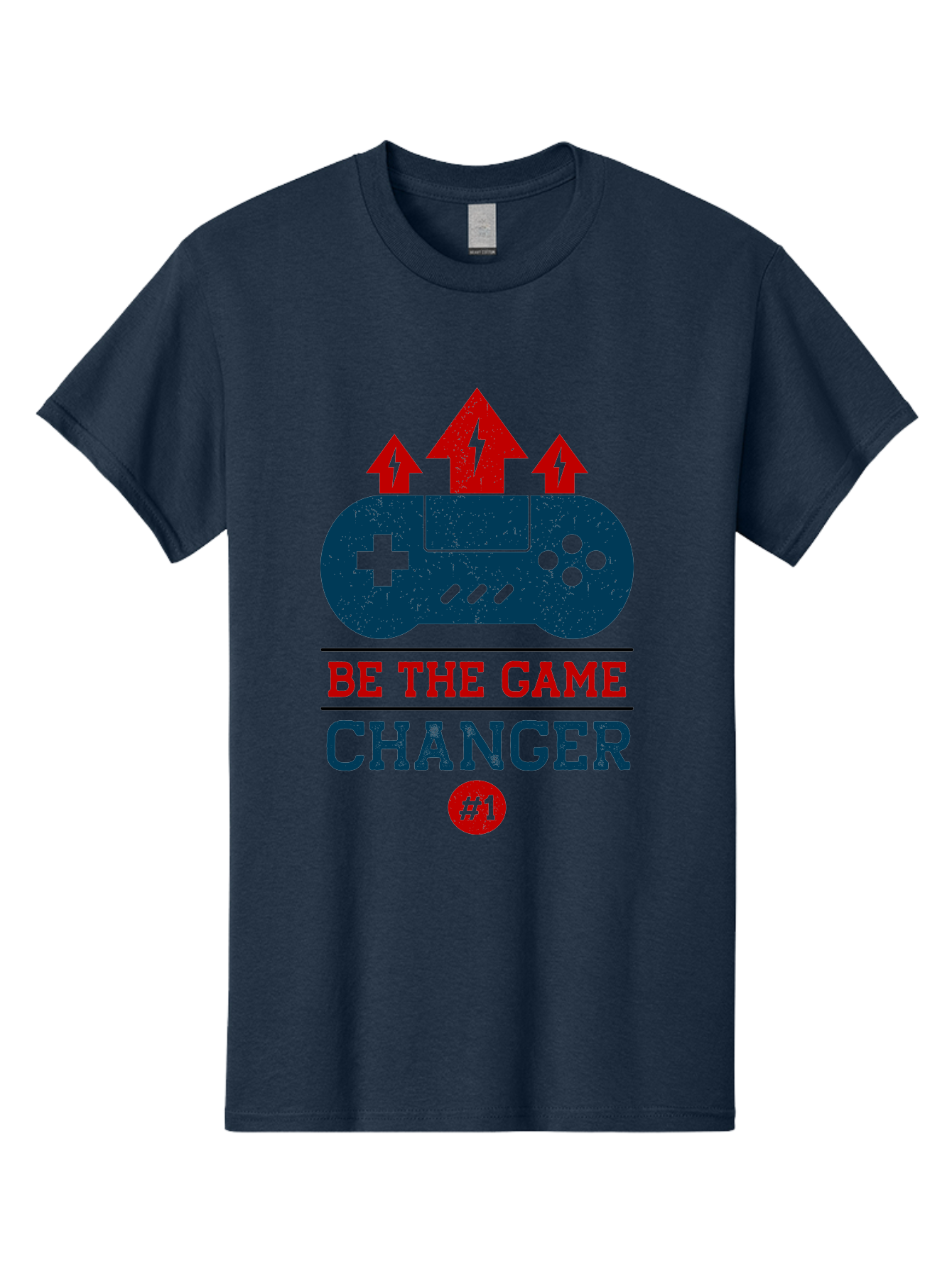 Be-The-Game-Changer Men'S Graphic Tee, 100% Cotton, Comfortable Casual Summer Wear, Machine Washable, Gaming Inspiration, Motivational Quote, Game Changer, Video Game Controller, Red And Blue Colors, Arrows Pointing Up, Positive Energy, -  Aaa620
