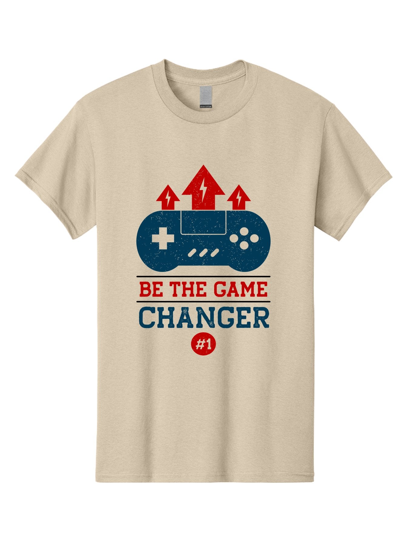 Be-The-Game-Changer Men'S Graphic Tee, 100% Cotton, Comfortable Casual Summer Wear, Machine Washable, Gaming Inspiration, Motivational Quote, Game Changer, Video Game Controller, Red And Blue Colors, Arrows Pointing Up, Positive Energy, -  Aaa620 7