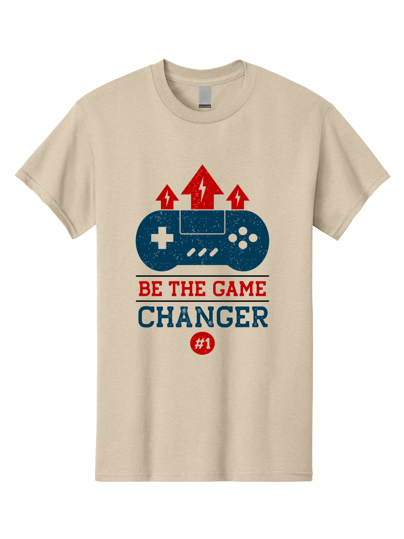 Be-The-Game-Changer Men'S Graphic Tee, 100% Cotton, Comfortable Casual Summer Wear, Machine Washable, Gaming Inspiration, Motivational Quote, Game Changer, Video Game Controller, Red And Blue Colors, Arrows Pointing Up, Positive Energy, -  Aaa620 27