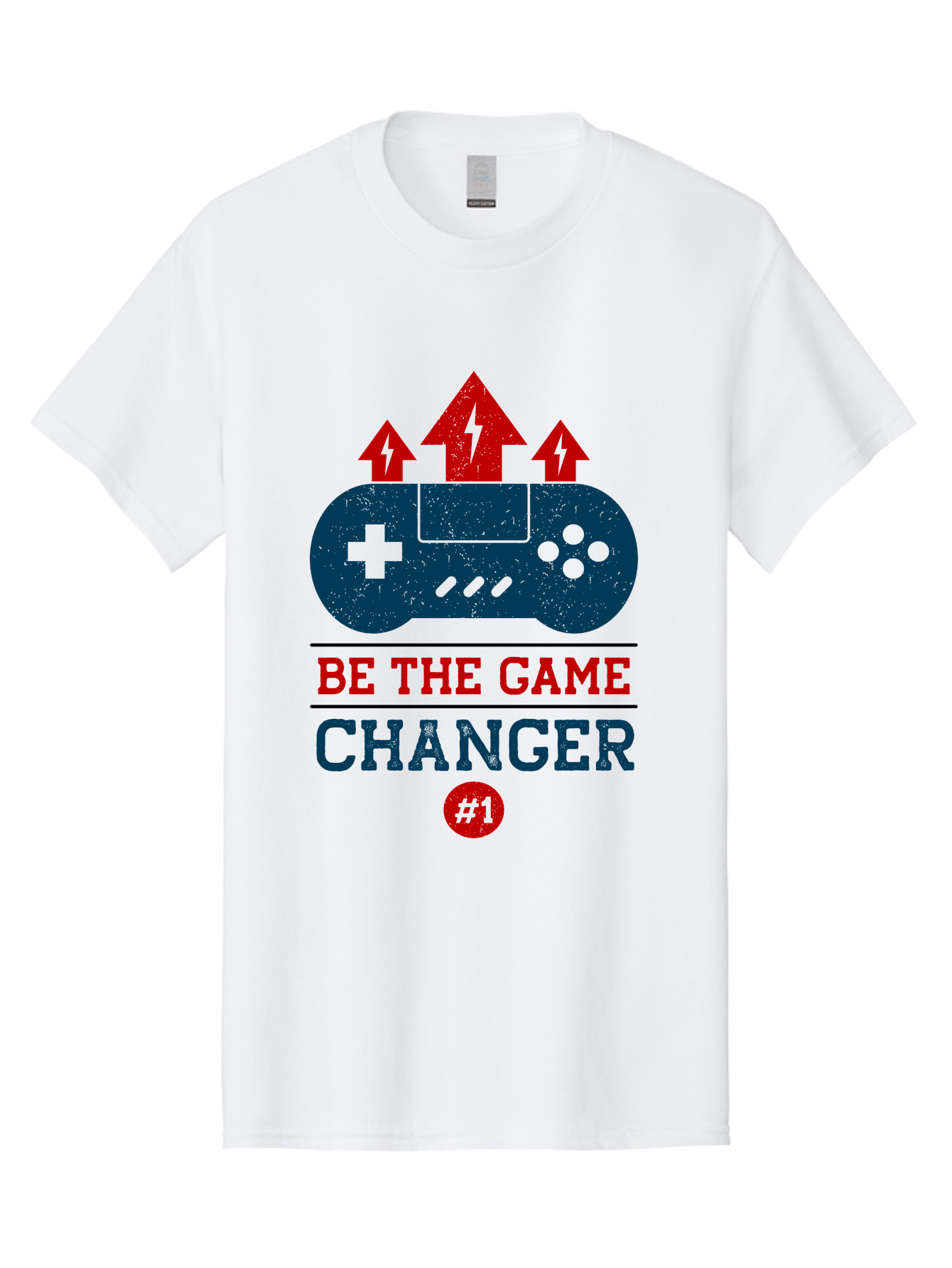 Be-The-Game-Changer Men'S Graphic Tee, 100% Cotton, Comfortable Casual Summer Wear, Machine Washable, Gaming Inspiration, Motivational Quote, Game Changer, Video Game Controller, Red And Blue Colors, Arrows Pointing Up, Positive Energy, -  Aaa620 29