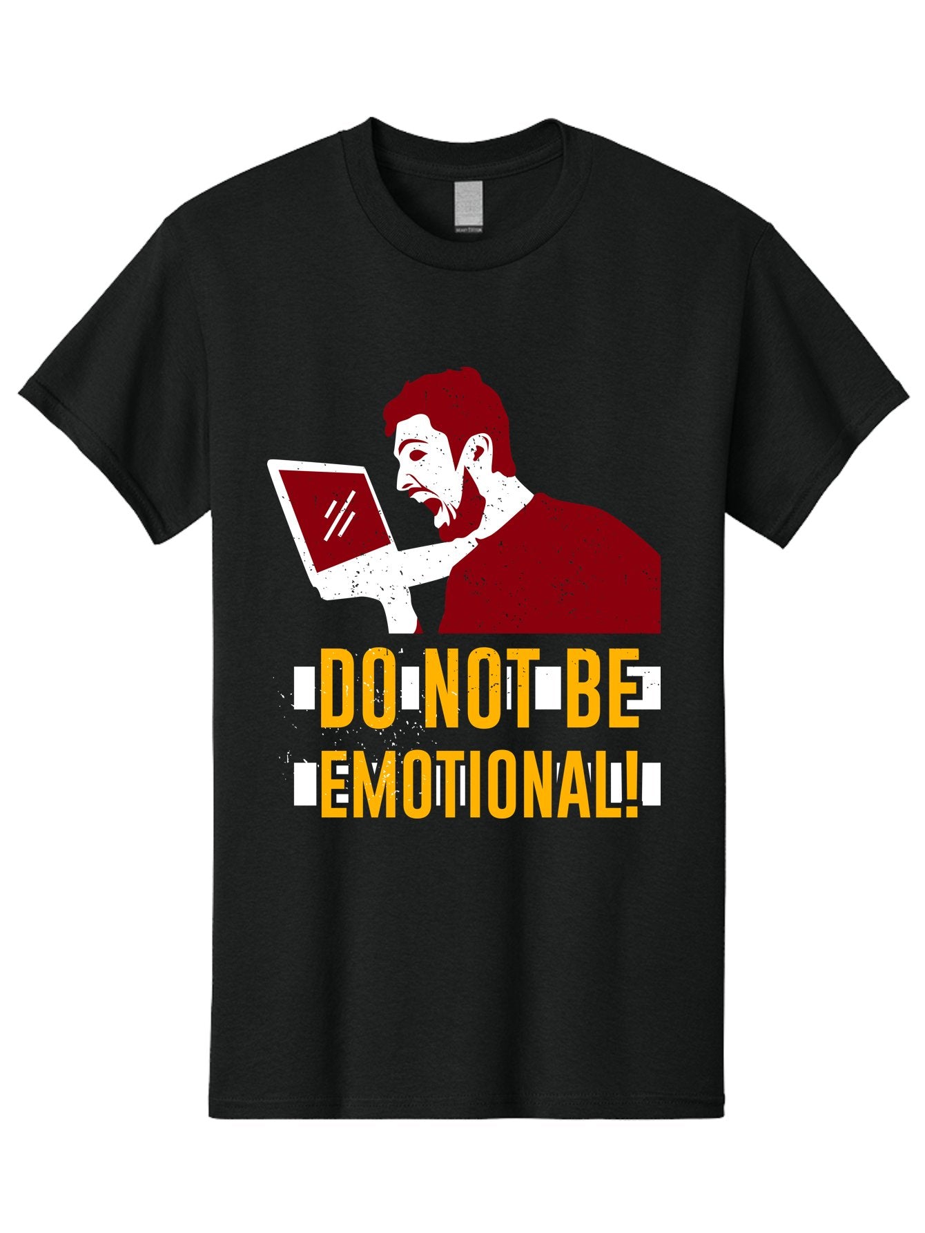 Do-Not-Be-Emotional Men'S Graphic Tee, 100% Cotton, Comfortable Casual Summer Wear, Machine Washable, Man Using Laptop, Shocked Expression, Emotional Response, Warning Message, Motivational Quote, Self-Control Reminder, Online Interaction -  Aaa622 4