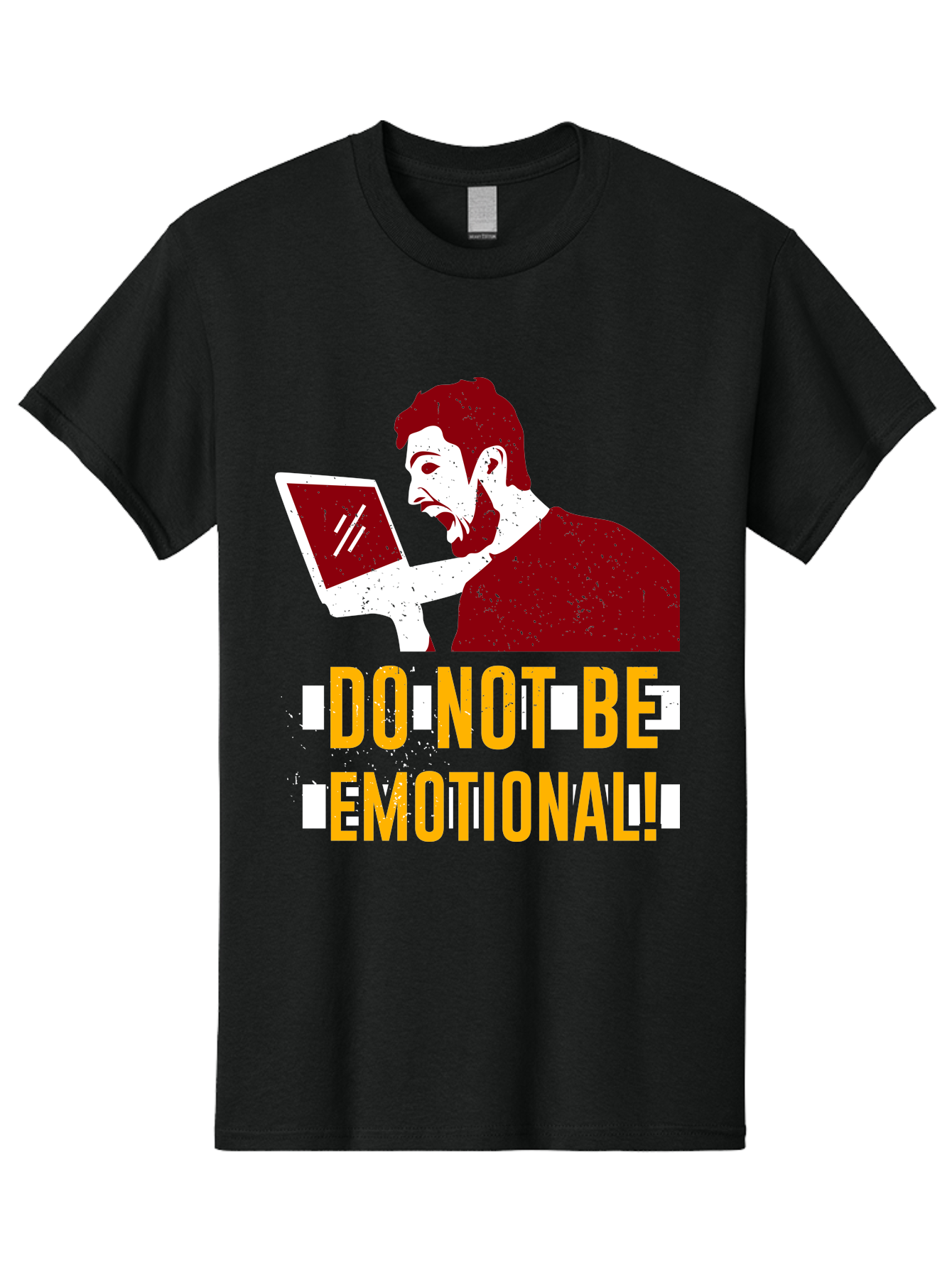 Do-Not-Be-Emotional Men'S Graphic Tee, 100% Cotton, Comfortable Casual Summer Wear, Machine Washable, Man Using Laptop, Shocked Expression, Emotional Response, Warning Message, Motivational Quote, Self-Control Reminder, Online Interaction -  Aaa622