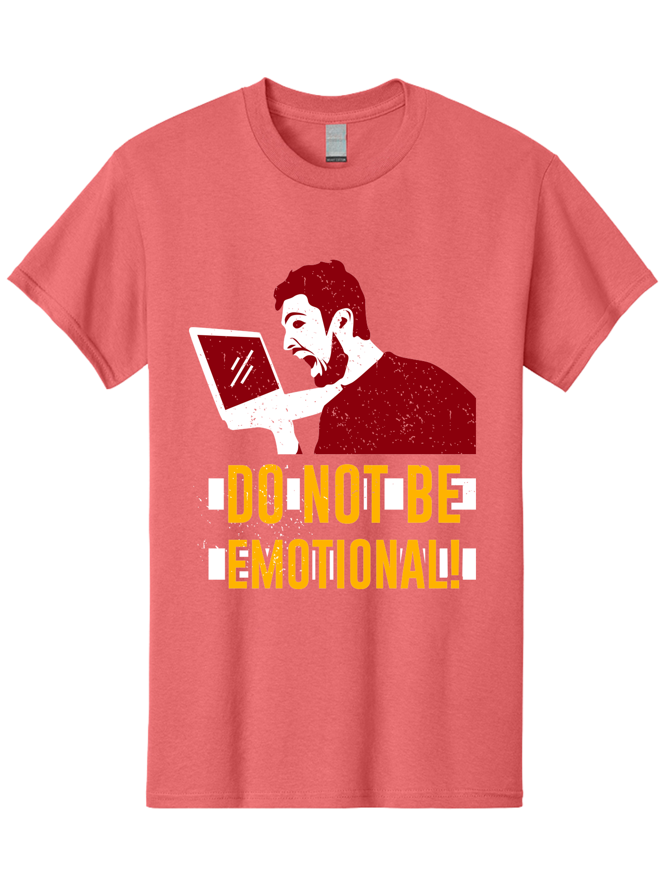 Do-Not-Be-Emotional Men'S Graphic Tee, 100% Cotton, Comfortable Casual Summer Wear, Machine Washable, Man Using Laptop, Shocked Expression, Emotional Response, Warning Message, Motivational Quote, Self-Control Reminder, Online Interaction -  Aaa622 5