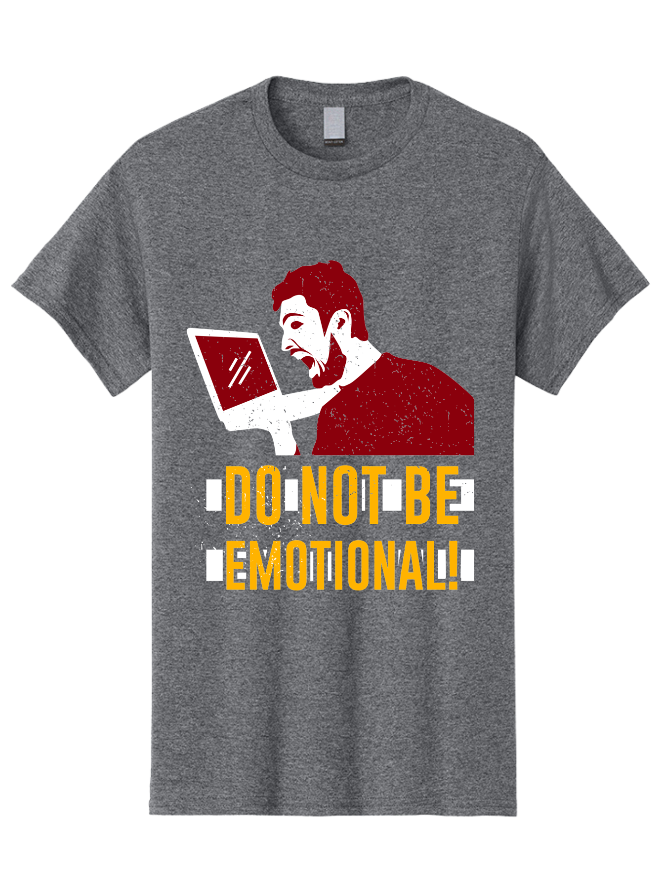 Do-Not-Be-Emotional Men'S Graphic Tee, 100% Cotton, Comfortable Casual Summer Wear, Machine Washable, Man Using Laptop, Shocked Expression, Emotional Response, Warning Message, Motivational Quote, Self-Control Reminder, Online Interaction -  Aaa622 9