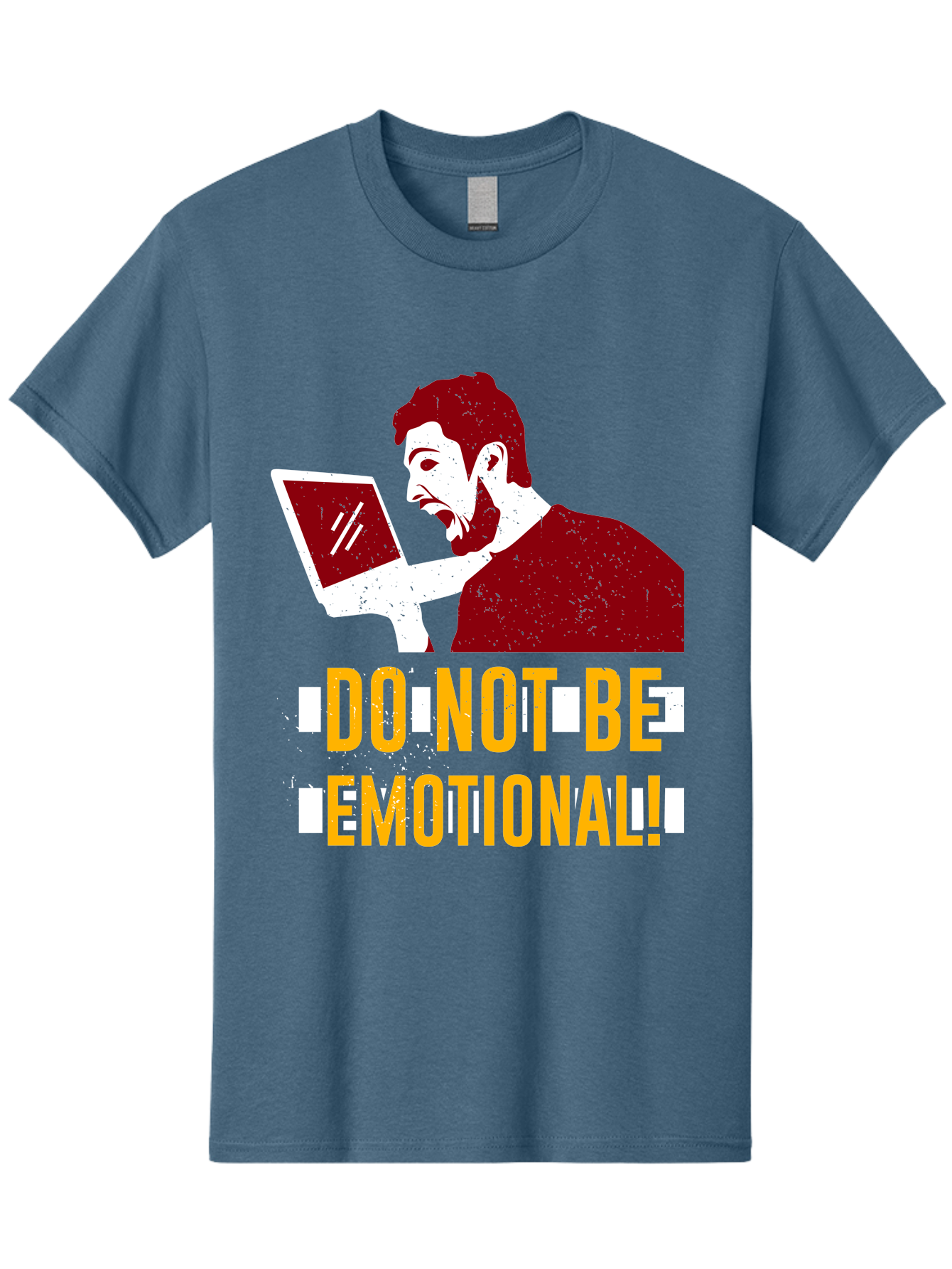 Do-Not-Be-Emotional Men'S Graphic Tee, 100% Cotton, Comfortable Casual Summer Wear, Machine Washable, Man Using Laptop, Shocked Expression, Emotional Response, Warning Message, Motivational Quote, Self-Control Reminder, Online Interaction -  Aaa622 11