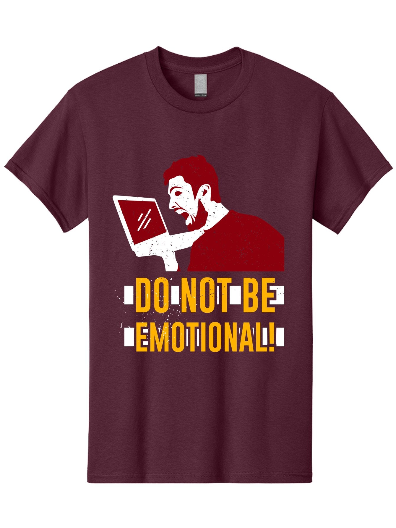 Do-Not-Be-Emotional Men'S Graphic Tee, 100% Cotton, Comfortable Casual Summer Wear, Machine Washable, Man Using Laptop, Shocked Expression, Emotional Response, Warning Message, Motivational Quote, Self-Control Reminder, Online Interaction -  Aaa622 11