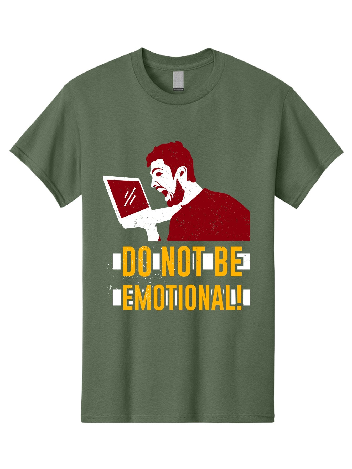 Do-Not-Be-Emotional Men'S Graphic Tee, 100% Cotton, Comfortable Casual Summer Wear, Machine Washable, Man Using Laptop, Shocked Expression, Emotional Response, Warning Message, Motivational Quote, Self-Control Reminder, Online Interaction -  Aaa622 9