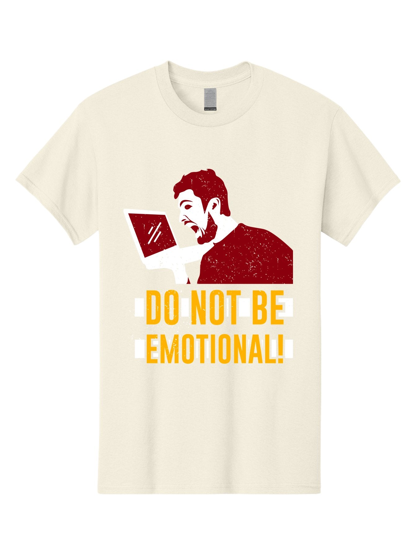 Do-Not-Be-Emotional Men'S Graphic Tee, 100% Cotton, Comfortable Casual Summer Wear, Machine Washable, Man Using Laptop, Shocked Expression, Emotional Response, Warning Message, Motivational Quote, Self-Control Reminder, Online Interaction -  Aaa622 14