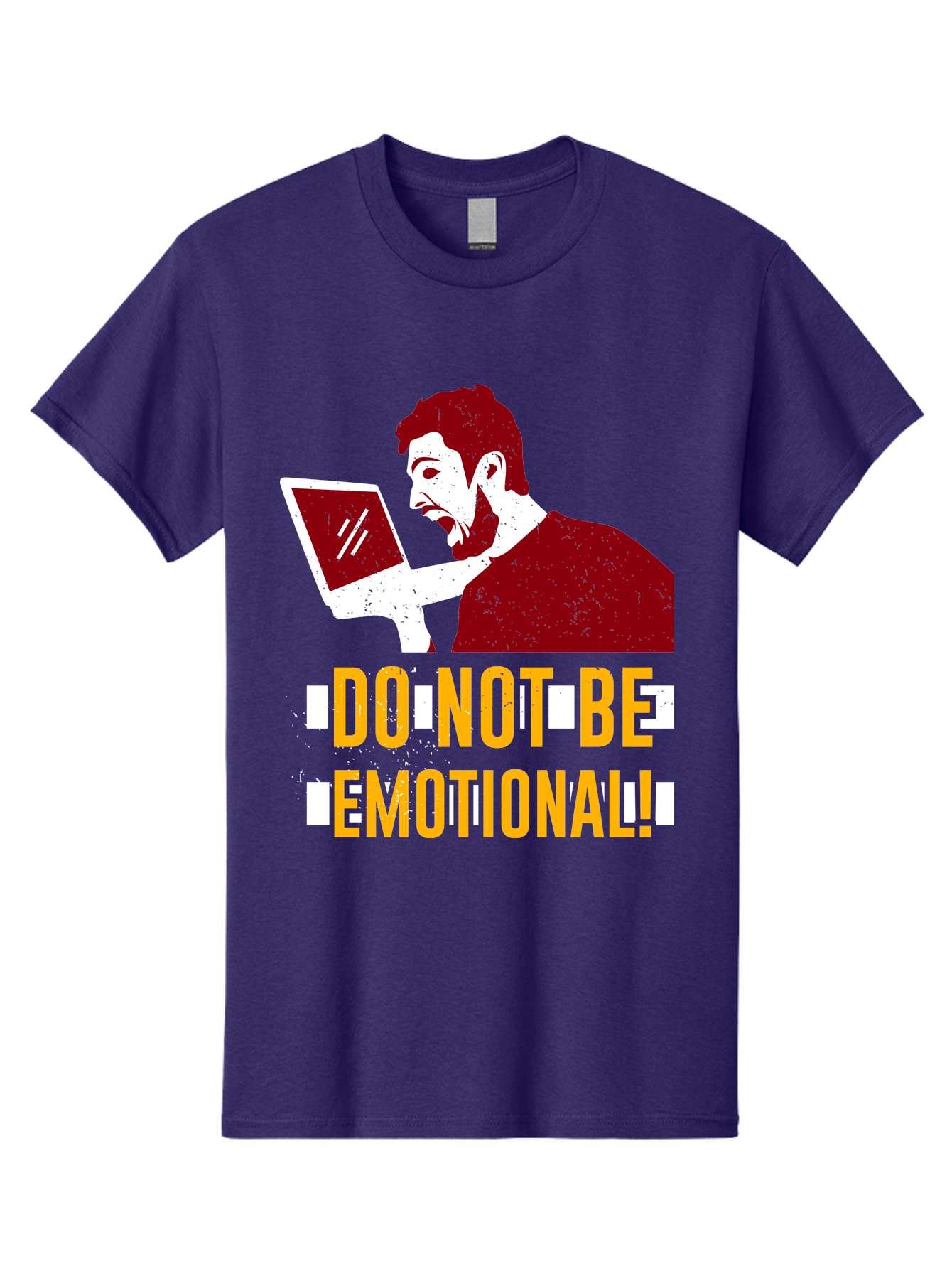 Do-Not-Be-Emotional Men'S Graphic Tee, 100% Cotton, Comfortable Casual Summer Wear, Machine Washable, Man Using Laptop, Shocked Expression, Emotional Response, Warning Message, Motivational Quote, Self-Control Reminder, Online Interaction -  Aaa622 21
