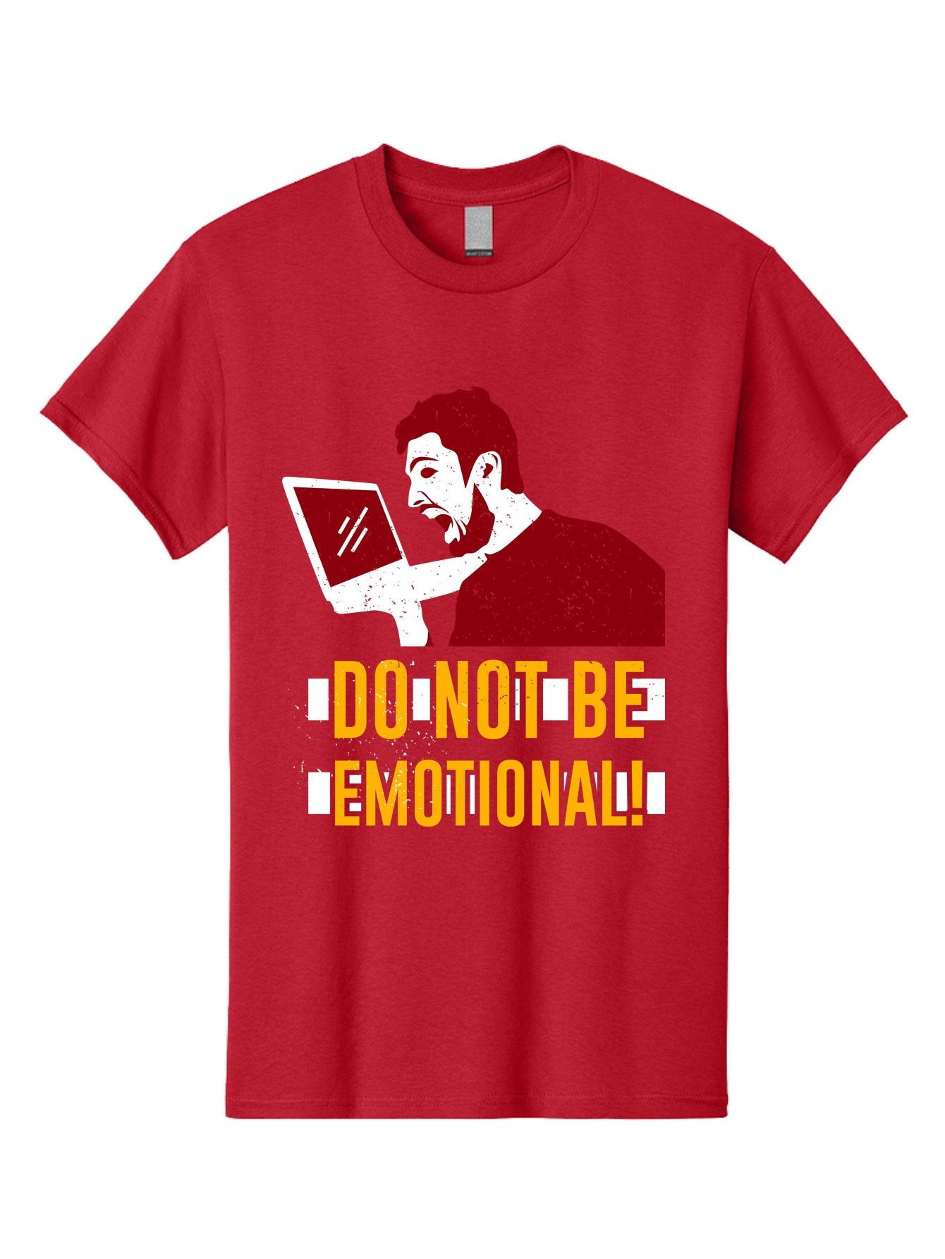 Do-Not-Be-Emotional Men'S Graphic Tee, 100% Cotton, Comfortable Casual Summer Wear, Machine Washable, Man Using Laptop, Shocked Expression, Emotional Response, Warning Message, Motivational Quote, Self-Control Reminder, Online Interaction -  Aaa622 12
