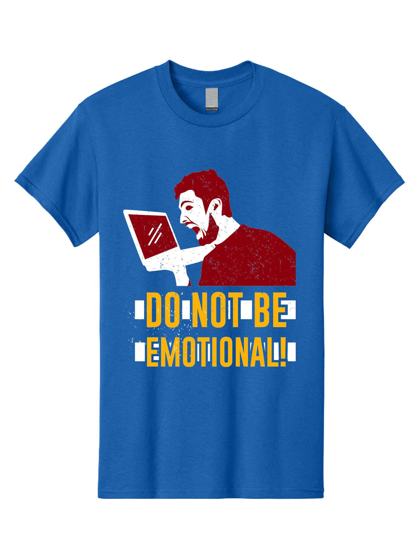 Do-Not-Be-Emotional Men'S Graphic Tee, 100% Cotton, Comfortable Casual Summer Wear, Machine Washable, Man Using Laptop, Shocked Expression, Emotional Response, Warning Message, Motivational Quote, Self-Control Reminder, Online Interaction -  Aaa622 25