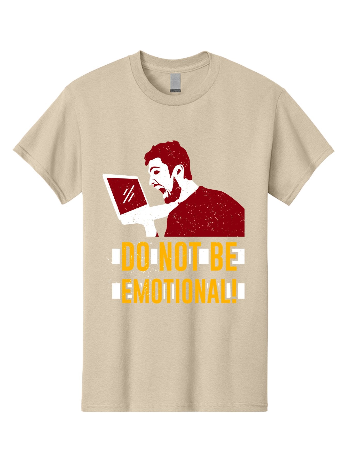 Do-Not-Be-Emotional Men'S Graphic Tee, 100% Cotton, Comfortable Casual Summer Wear, Machine Washable, Man Using Laptop, Shocked Expression, Emotional Response, Warning Message, Motivational Quote, Self-Control Reminder, Online Interaction -  Aaa622 13