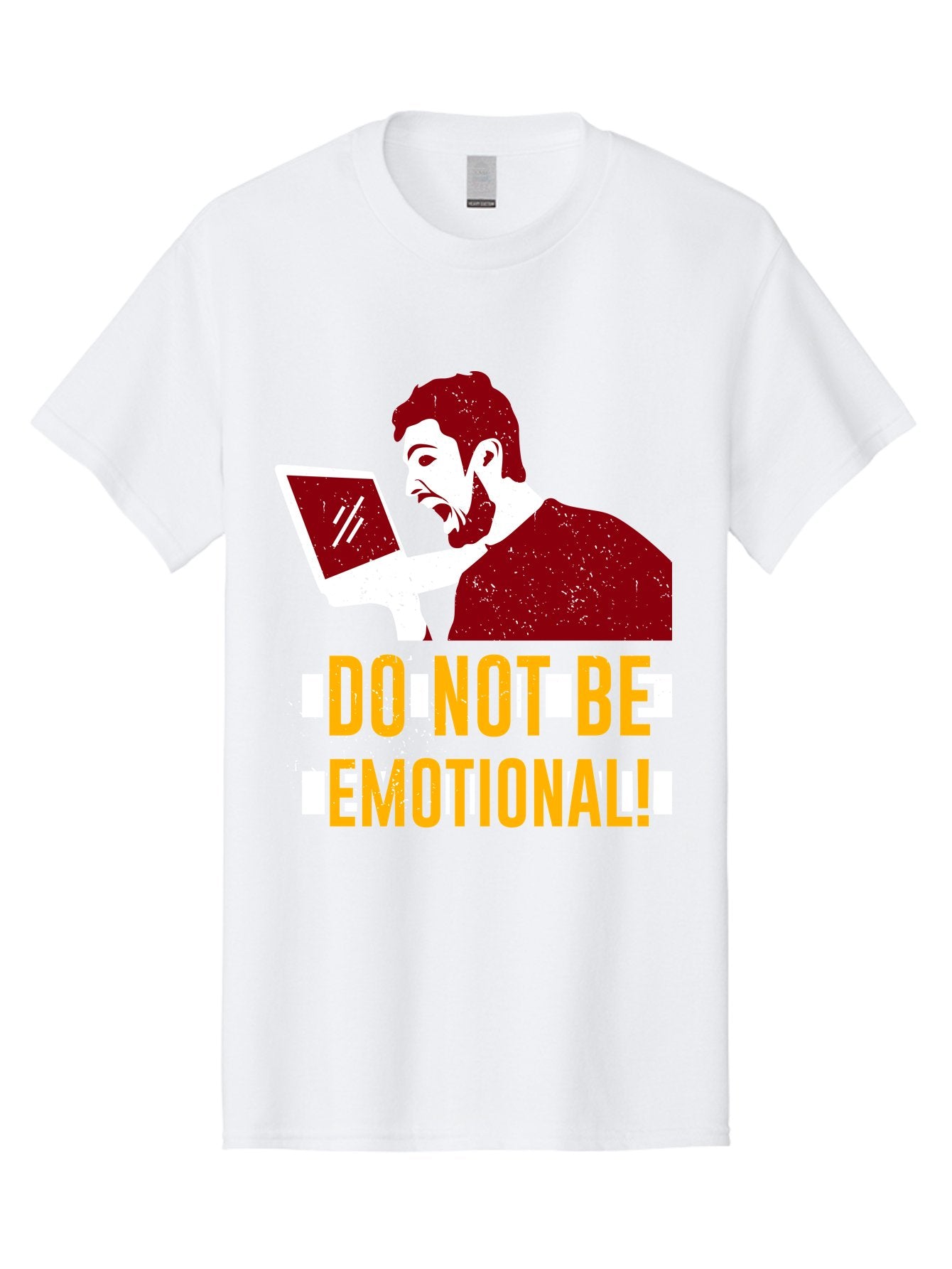 Do-Not-Be-Emotional Men'S Graphic Tee, 100% Cotton, Comfortable Casual Summer Wear, Machine Washable, Man Using Laptop, Shocked Expression, Emotional Response, Warning Message, Motivational Quote, Self-Control Reminder, Online Interaction -  Aaa622 5