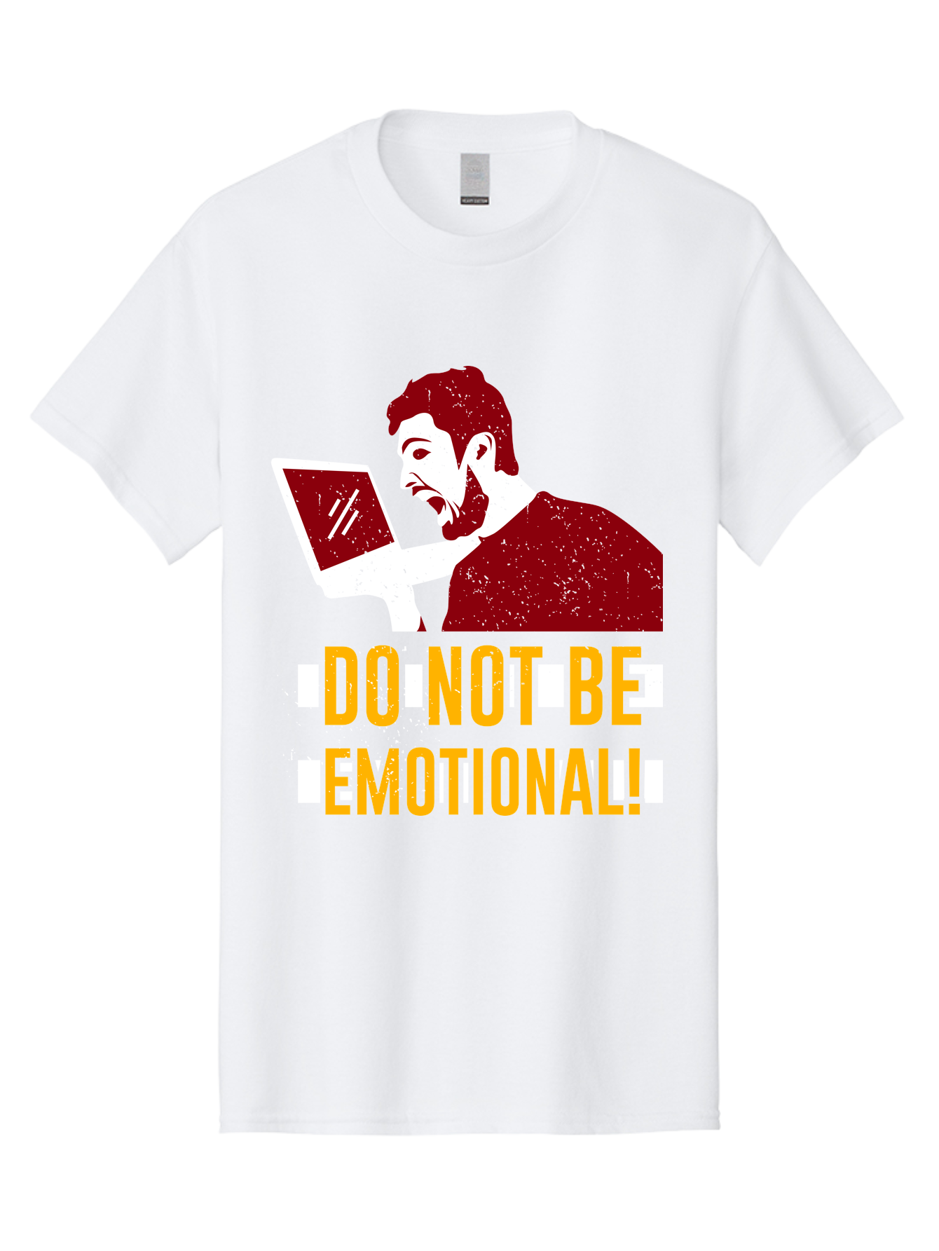 Do-Not-Be-Emotional Men'S Graphic Tee, 100% Cotton, Comfortable Casual Summer Wear, Machine Washable, Man Using Laptop, Shocked Expression, Emotional Response, Warning Message, Motivational Quote, Self-Control Reminder, Online Interaction -  Aaa622 29