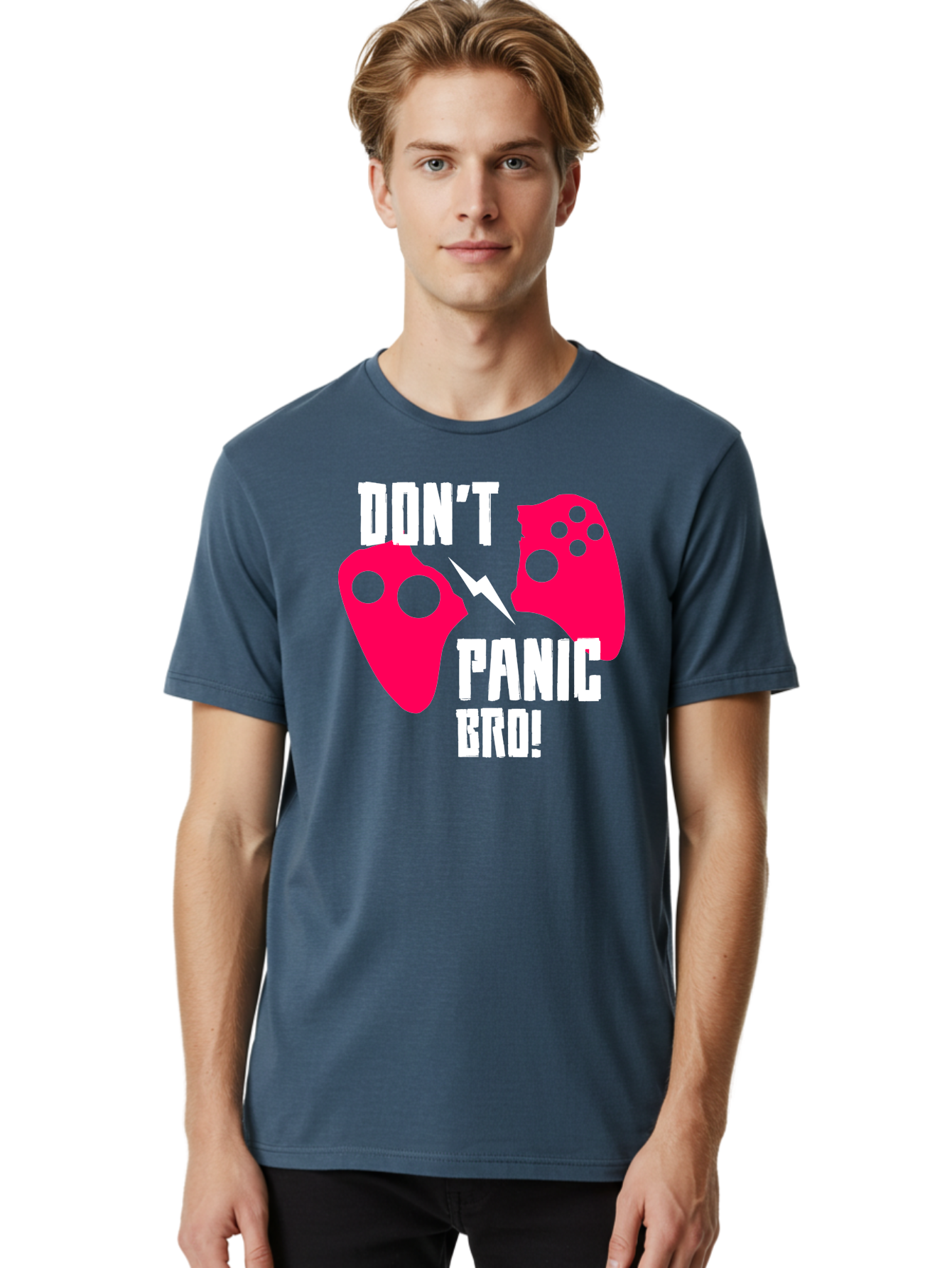Don-T-Panic-Bro Men'S Graphic Tee, 100% Cotton, Comfortable Casual Summer Wear, Machine Washable, Gaming, Game Controllers, Broken Controller, Don'T Panic, Panic, Bro, Funny Quote, Humorous Meme, Gaming Humor, Gaming Frustration -  Aaa624 12