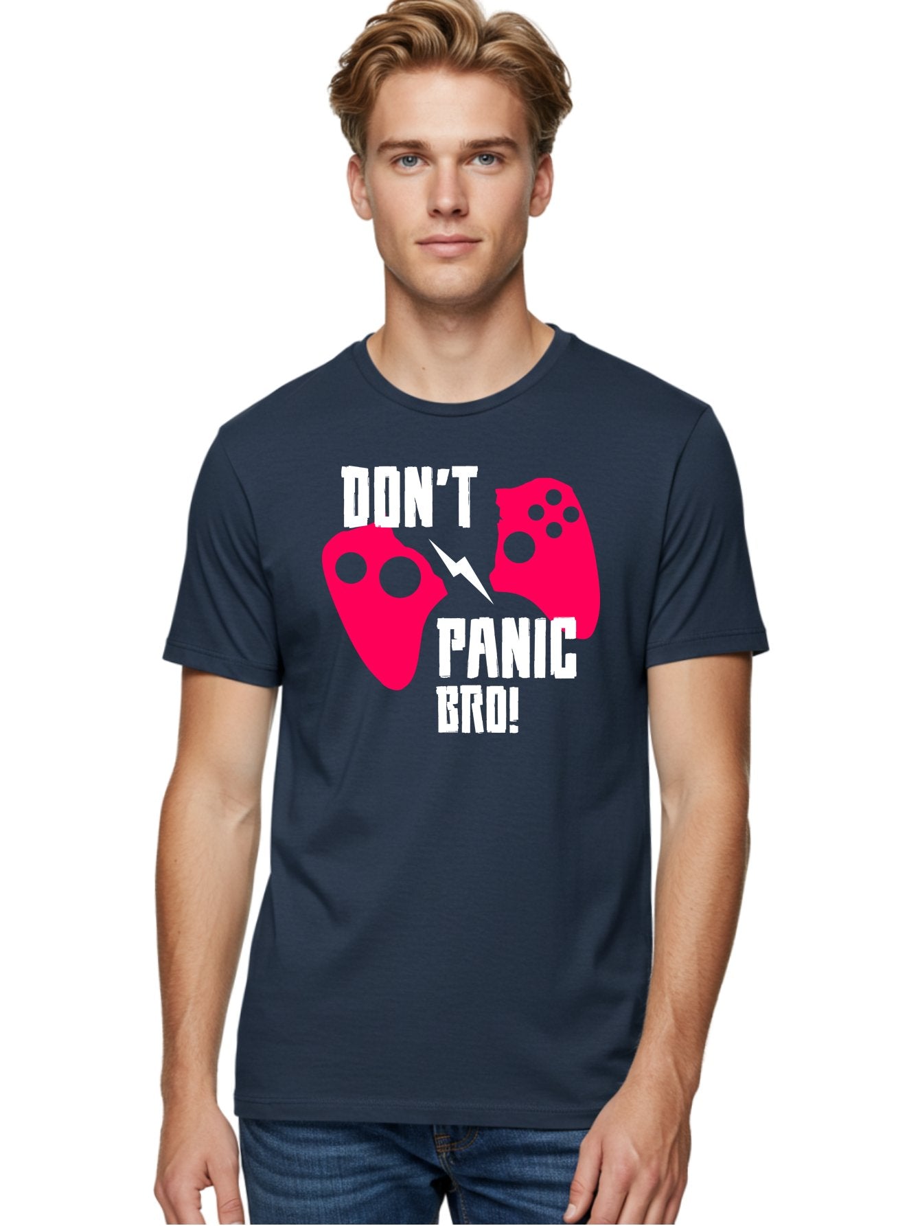 Don-T-Panic-Bro Men'S Graphic Tee, 100% Cotton, Comfortable Casual Summer Wear, Machine Washable, Gaming, Game Controllers, Broken Controller, Don'T Panic, Panic, Bro, Funny Quote, Humorous Meme, Gaming Humor, Gaming Frustration -  Aaa624 24