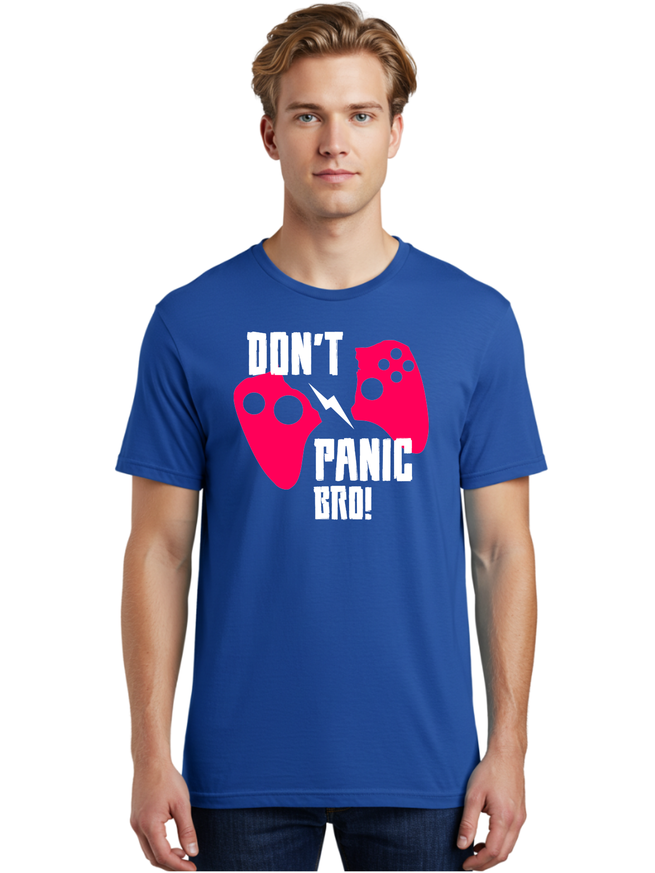 Don-T-Panic-Bro Men'S Graphic Tee, 100% Cotton, Comfortable Casual Summer Wear, Machine Washable, Gaming, Game Controllers, Broken Controller, Don'T Panic, Panic, Bro, Funny Quote, Humorous Meme, Gaming Humor, Gaming Frustration -  Aaa624 26