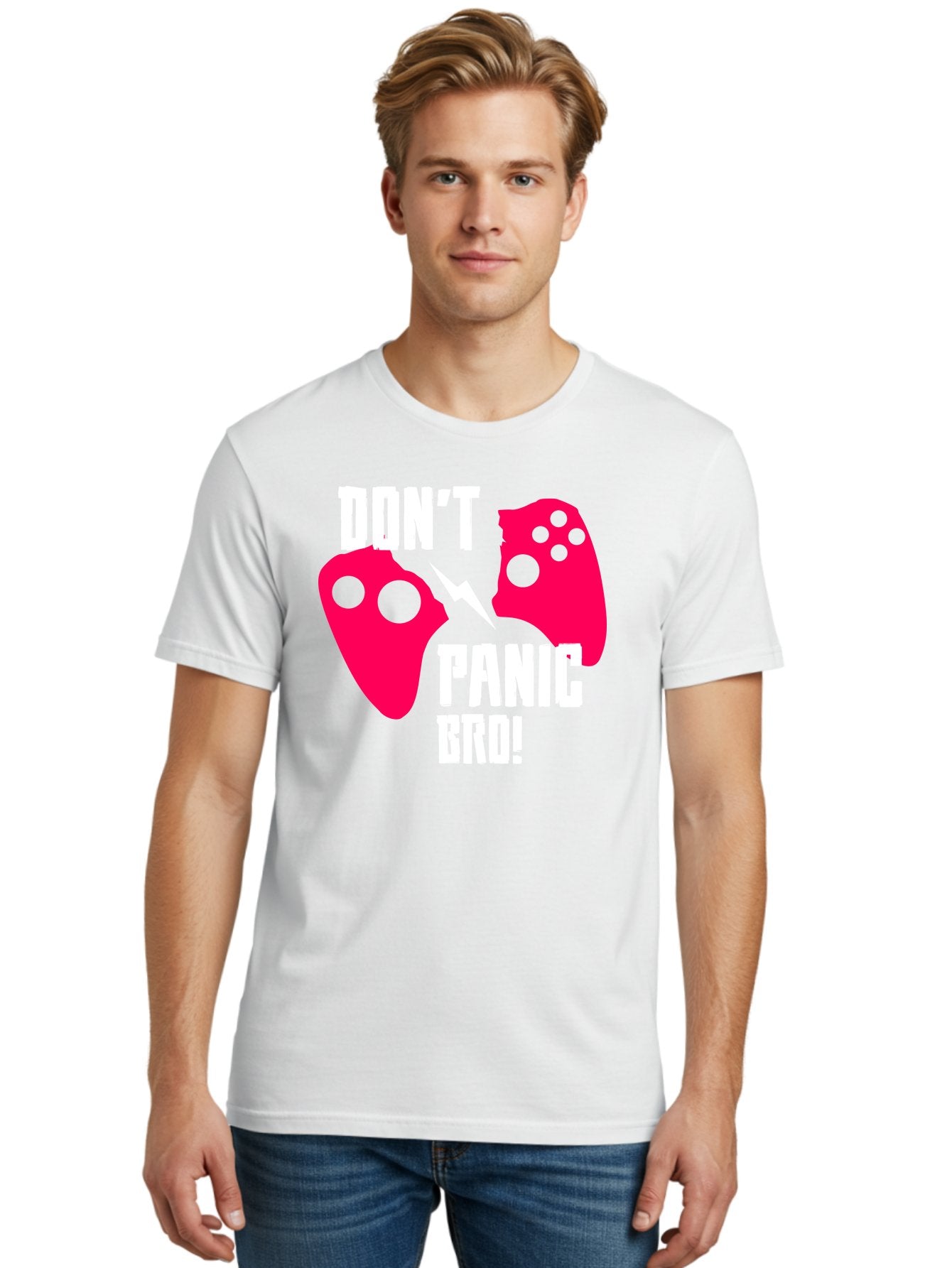 Don-T-Panic-Bro Men'S Graphic Tee, 100% Cotton, Comfortable Casual Summer Wear, Machine Washable, Gaming, Game Controllers, Broken Controller, Don'T Panic, Panic, Bro, Funny Quote, Humorous Meme, Gaming Humor, Gaming Frustration -  Aaa624 19