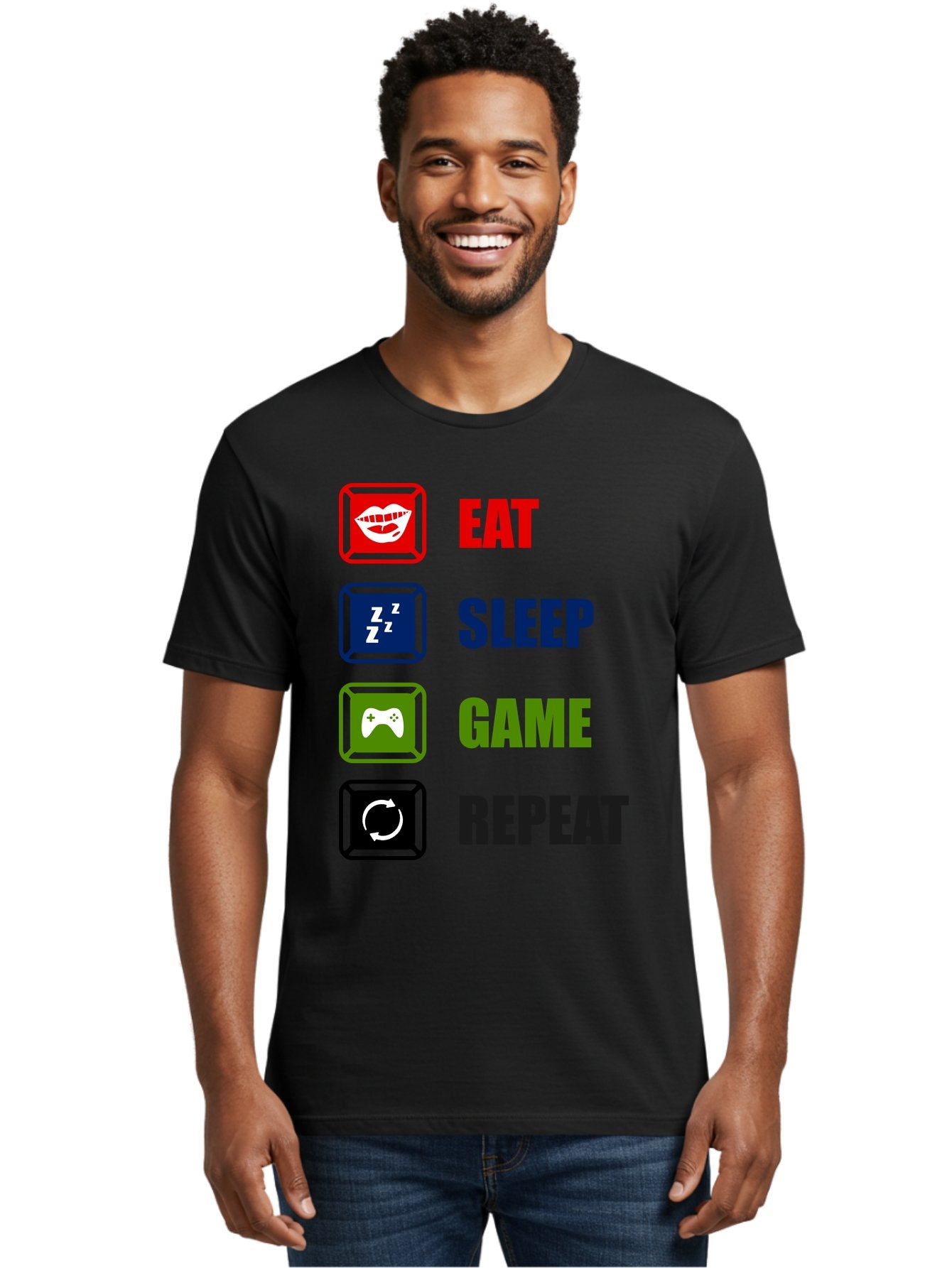 Eat-Sleep-Game-Repeat Men'S Graphic Tee, 100% Cotton, Comfortable Casual Summer Wear, Machine Washable, Gamer Lifestyle, Video Game Culture, Gaming Habits, Eat, Sleep, Game, Repeat, Gaming Community, Gamer Life -  Aaa626 29