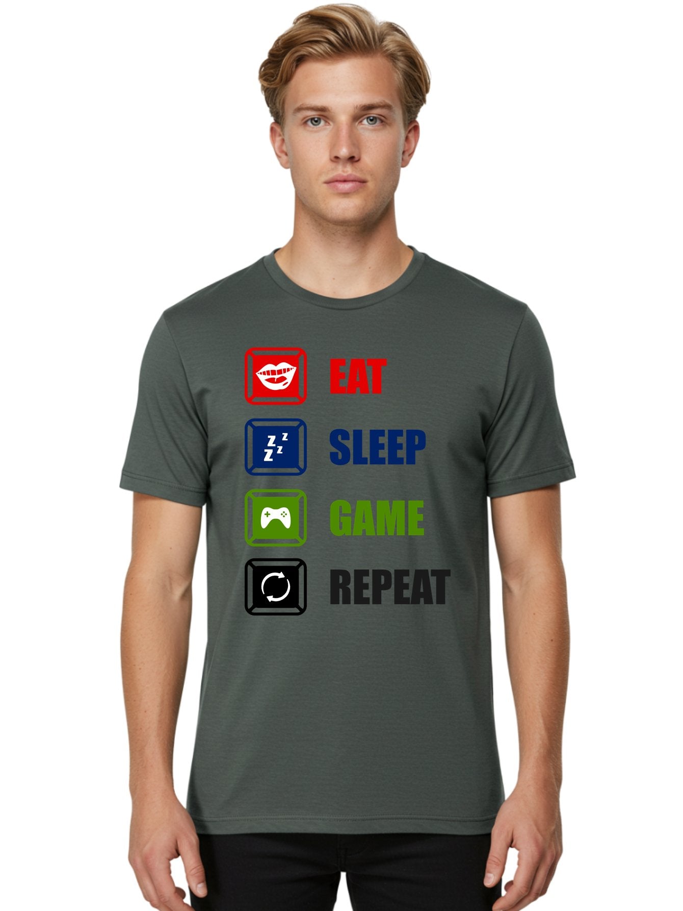 Eat-Sleep-Game-Repeat Men'S Graphic Tee, 100% Cotton, Comfortable Casual Summer Wear, Machine Washable, Gamer Lifestyle, Video Game Culture, Gaming Habits, Eat, Sleep, Game, Repeat, Gaming Community, Gamer Life -  Aaa626 21