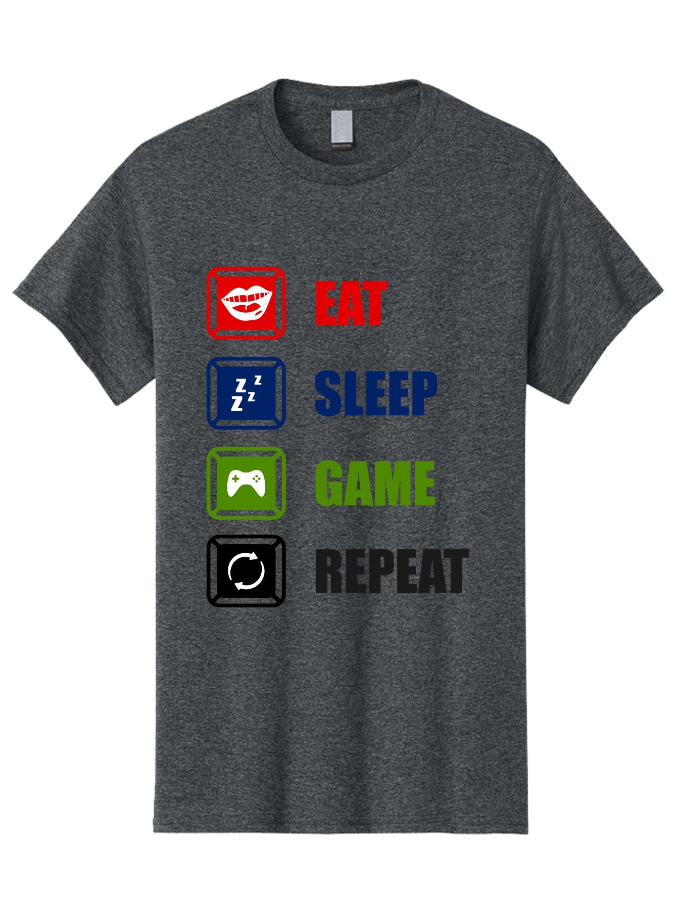 Eat-Sleep-Game-Repeat Men'S Graphic Tee, 100% Cotton, Comfortable Casual Summer Wear, Machine Washable, Gamer Lifestyle, Video Game Culture, Gaming Habits, Eat, Sleep, Game, Repeat, Gaming Community, Gamer Life -  Aaa626