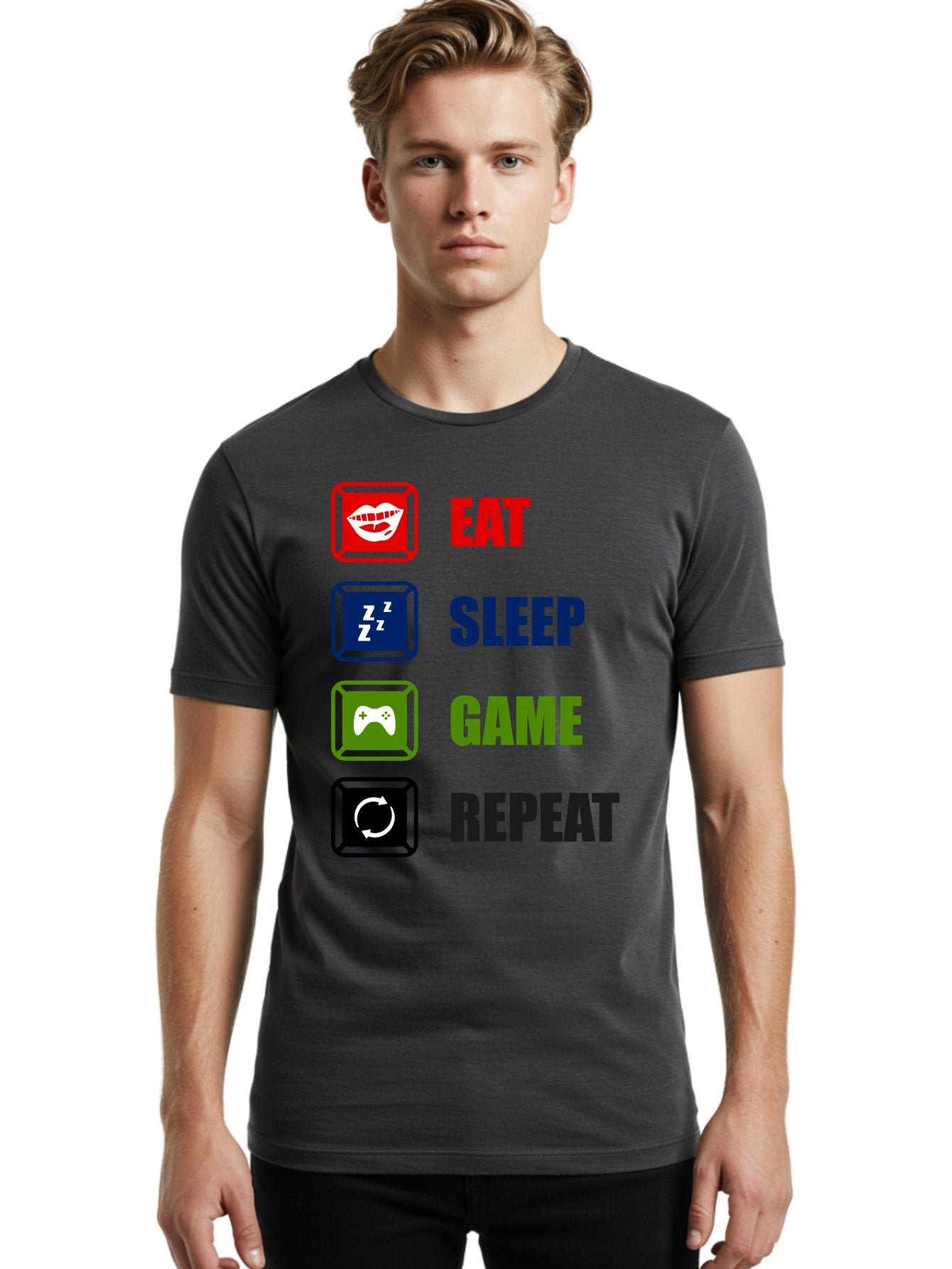 Eat-Sleep-Game-Repeat Men'S Graphic Tee, 100% Cotton, Comfortable Casual Summer Wear, Machine Washable, Gamer Lifestyle, Video Game Culture, Gaming Habits, Eat, Sleep, Game, Repeat, Gaming Community, Gamer Life -  Aaa626 19