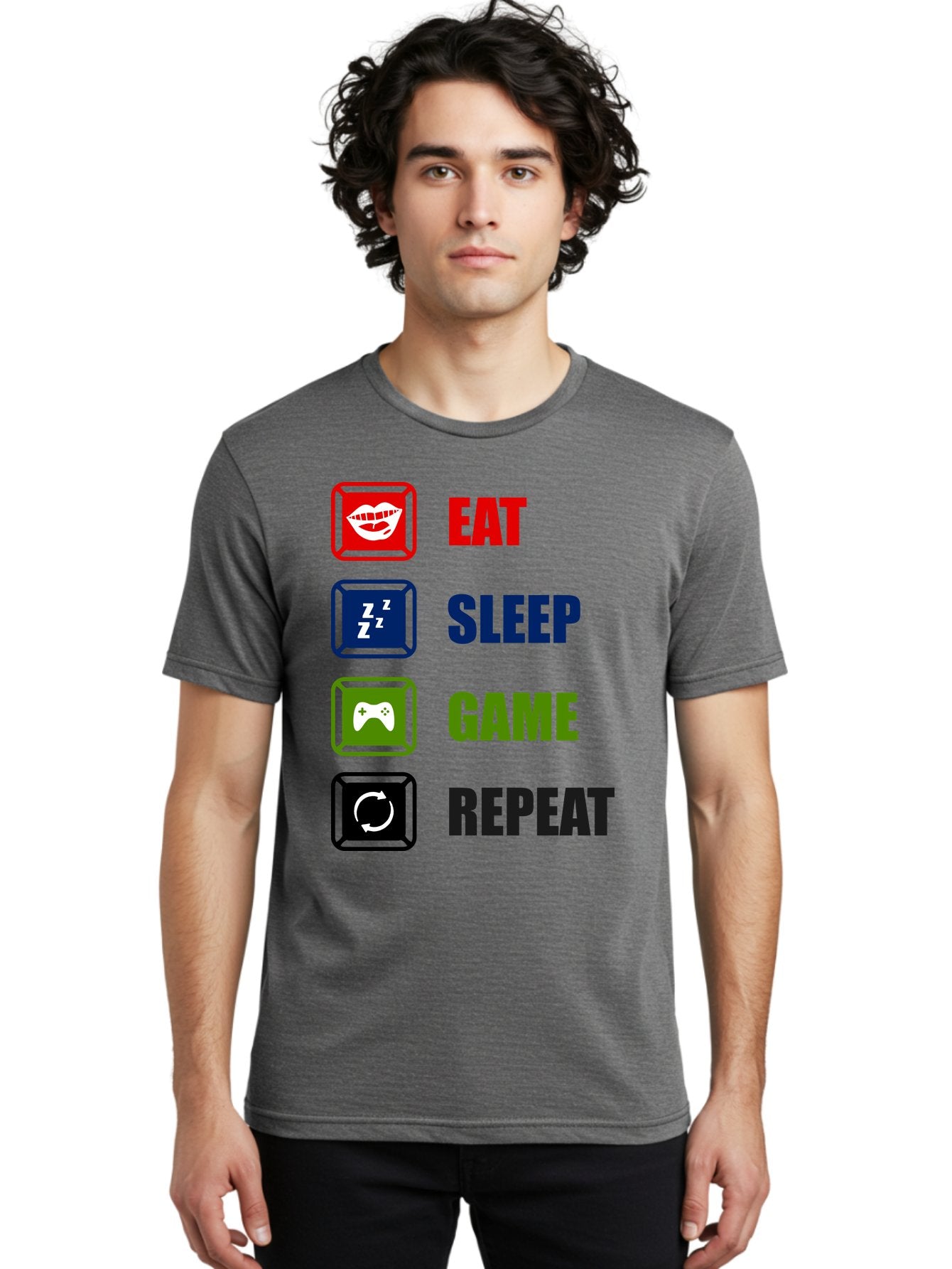 Eat-Sleep-Game-Repeat Men'S Graphic Tee, 100% Cotton, Comfortable Casual Summer Wear, Machine Washable, Gamer Lifestyle, Video Game Culture, Gaming Habits, Eat, Sleep, Game, Repeat, Gaming Community, Gamer Life -  Aaa626 26