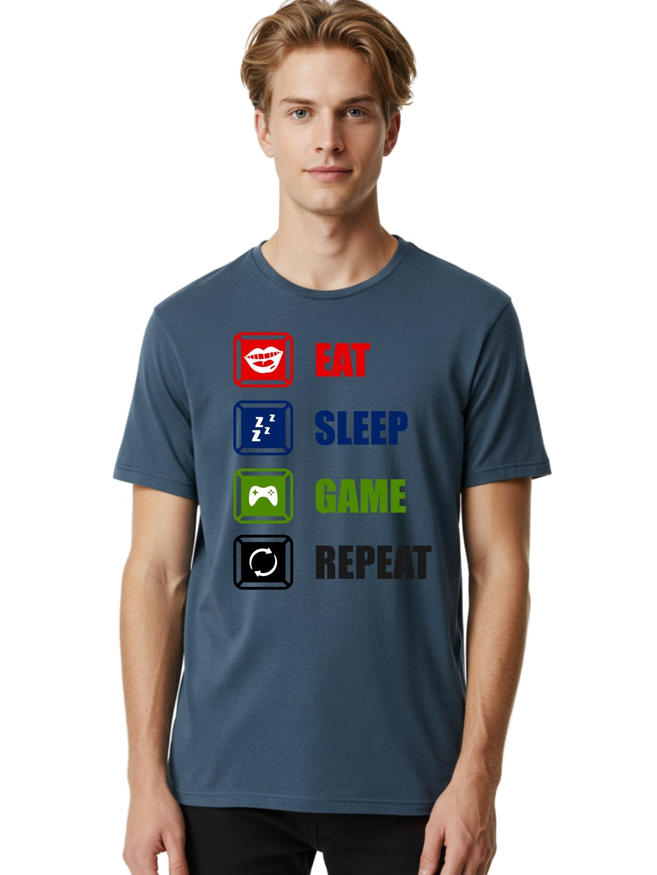 Eat-Sleep-Game-Repeat Men'S Graphic Tee, 100% Cotton, Comfortable Casual Summer Wear, Machine Washable, Gamer Lifestyle, Video Game Culture, Gaming Habits, Eat, Sleep, Game, Repeat, Gaming Community, Gamer Life -  Aaa626 20