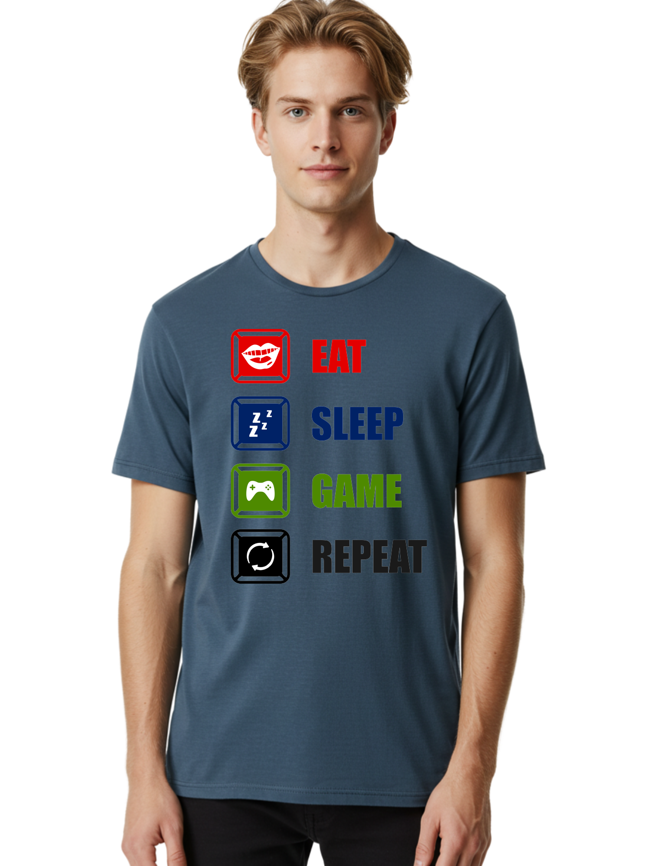 Eat-Sleep-Game-Repeat Men'S Graphic Tee, 100% Cotton, Comfortable Casual Summer Wear, Machine Washable, Gamer Lifestyle, Video Game Culture, Gaming Habits, Eat, Sleep, Game, Repeat, Gaming Community, Gamer Life -  Aaa626 12
