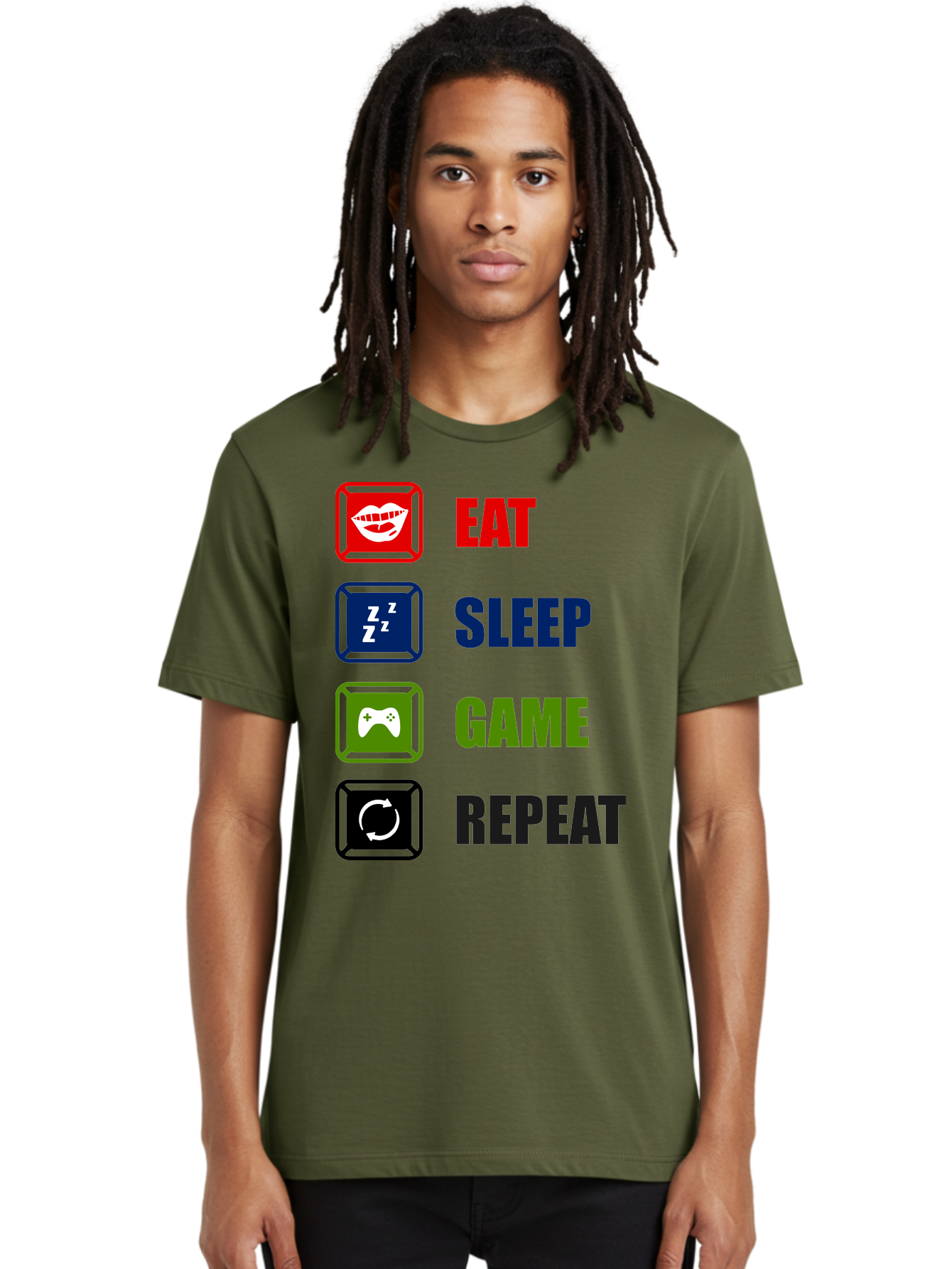 Eat-Sleep-Game-Repeat Men'S Graphic Tee, 100% Cotton, Comfortable Casual Summer Wear, Machine Washable, Gamer Lifestyle, Video Game Culture, Gaming Habits, Eat, Sleep, Game, Repeat, Gaming Community, Gamer Life -  Aaa626 22