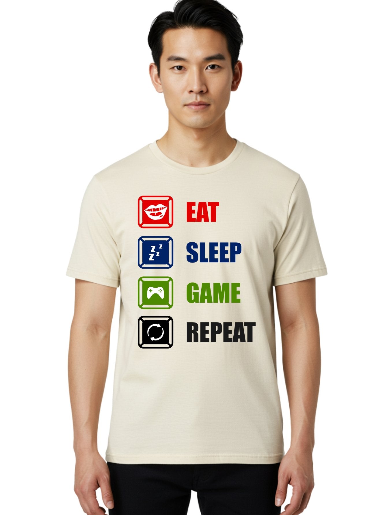 Eat-Sleep-Game-Repeat Men'S Graphic Tee, 100% Cotton, Comfortable Casual Summer Wear, Machine Washable, Gamer Lifestyle, Video Game Culture, Gaming Habits, Eat, Sleep, Game, Repeat, Gaming Community, Gamer Life -  Aaa626 22