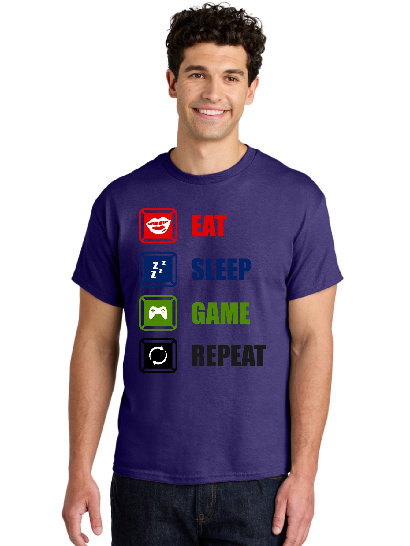 Eat-Sleep-Game-Repeat Men'S Graphic Tee, 100% Cotton, Comfortable Casual Summer Wear, Machine Washable, Gamer Lifestyle, Video Game Culture, Gaming Habits, Eat, Sleep, Game, Repeat, Gaming Community, Gamer Life -  Aaa626 24
