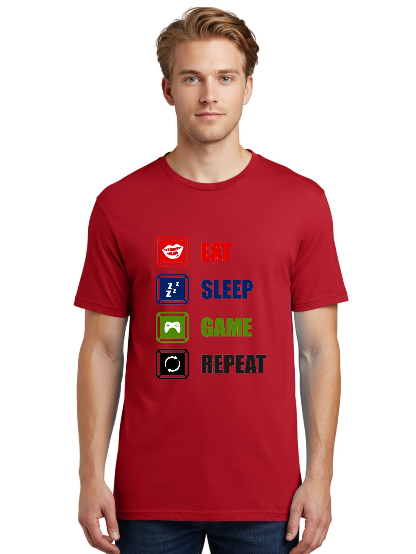 Eat-Sleep-Game-Repeat Men'S Graphic Tee, 100% Cotton, Comfortable Casual Summer Wear, Machine Washable, Gamer Lifestyle, Video Game Culture, Gaming Habits, Eat, Sleep, Game, Repeat, Gaming Community, Gamer Life -  Aaa626 17